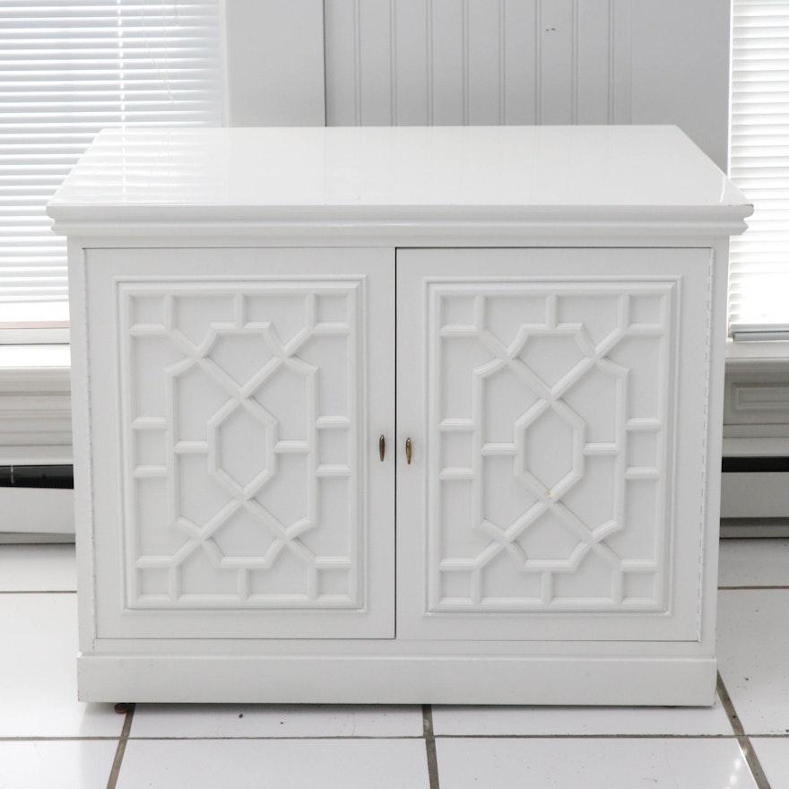 White Painted Side Cabinet with Applied Lattice Doors