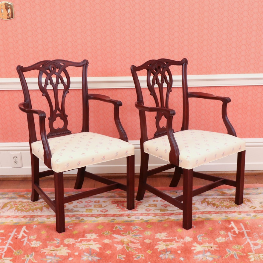 Pair of Chippendale Style Mahogany Armchairs, 20th Century