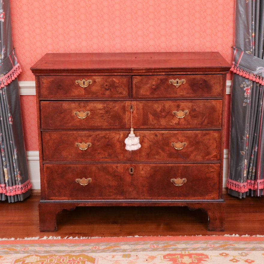 George II Burr Walnut and Featherbanded Chest of Drawers