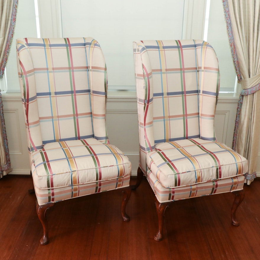 Queen Anne Style Exceptionally High Wingback Chairs