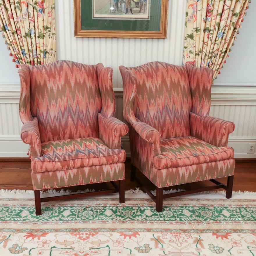 Hickory Chair Upholstered Wingback Chairs, Late 20th Century