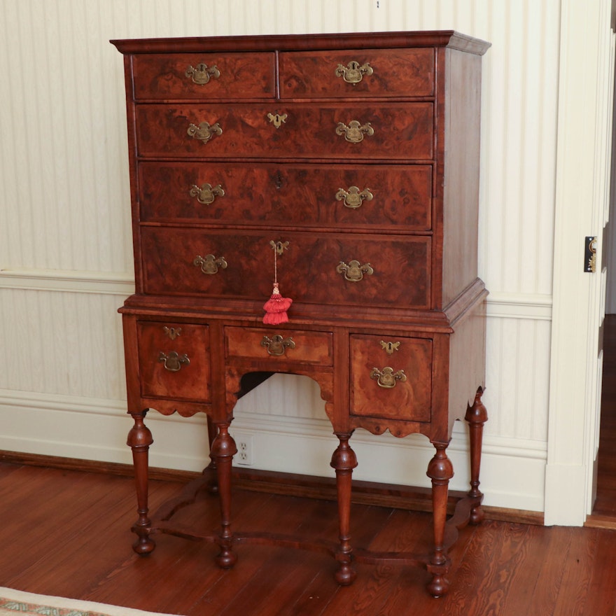 George I Burr Walnut and Walnut Chest on Stand, 18th Century