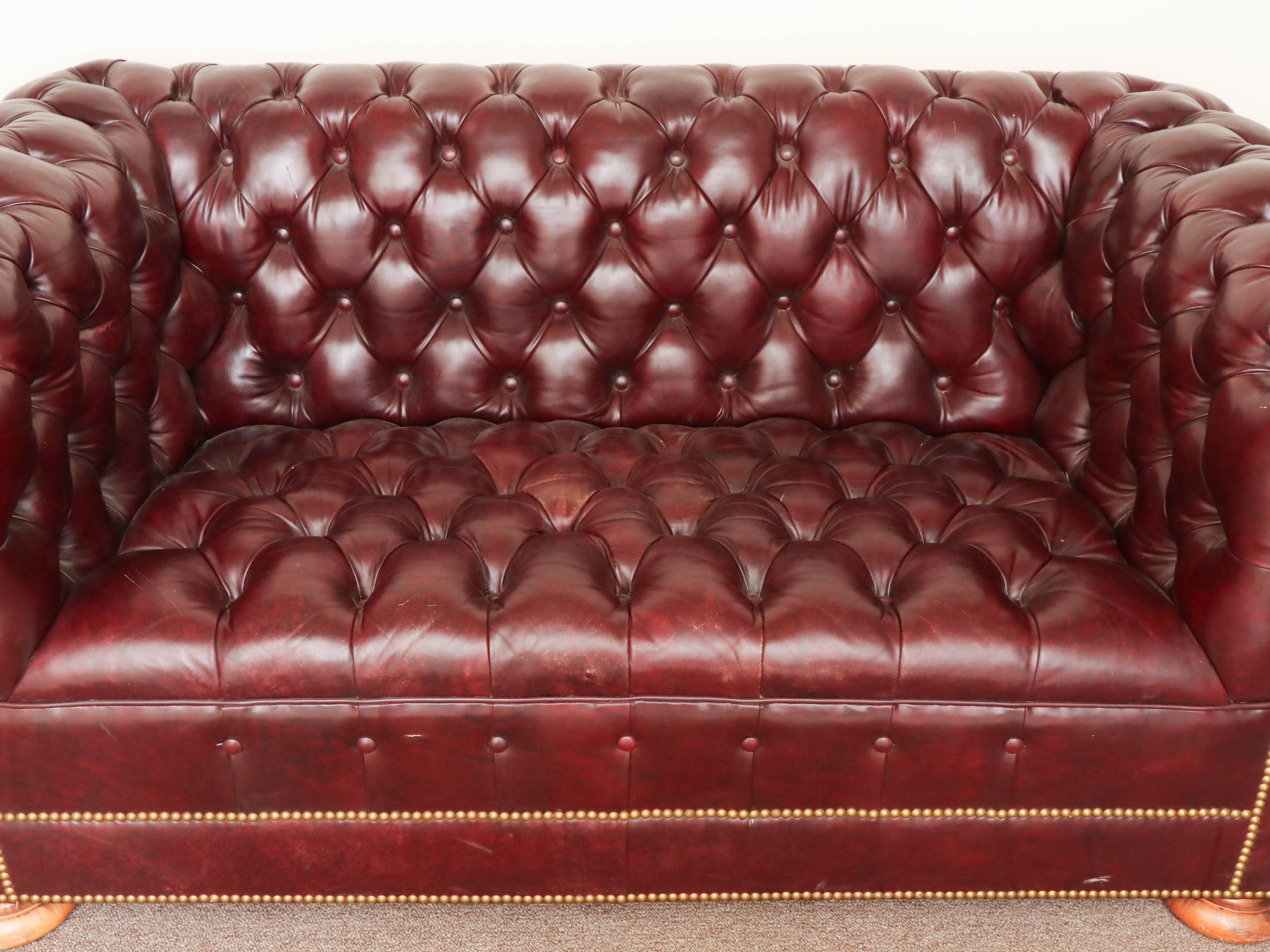 Tufted Leather Chesterfield Loveseat Sofa