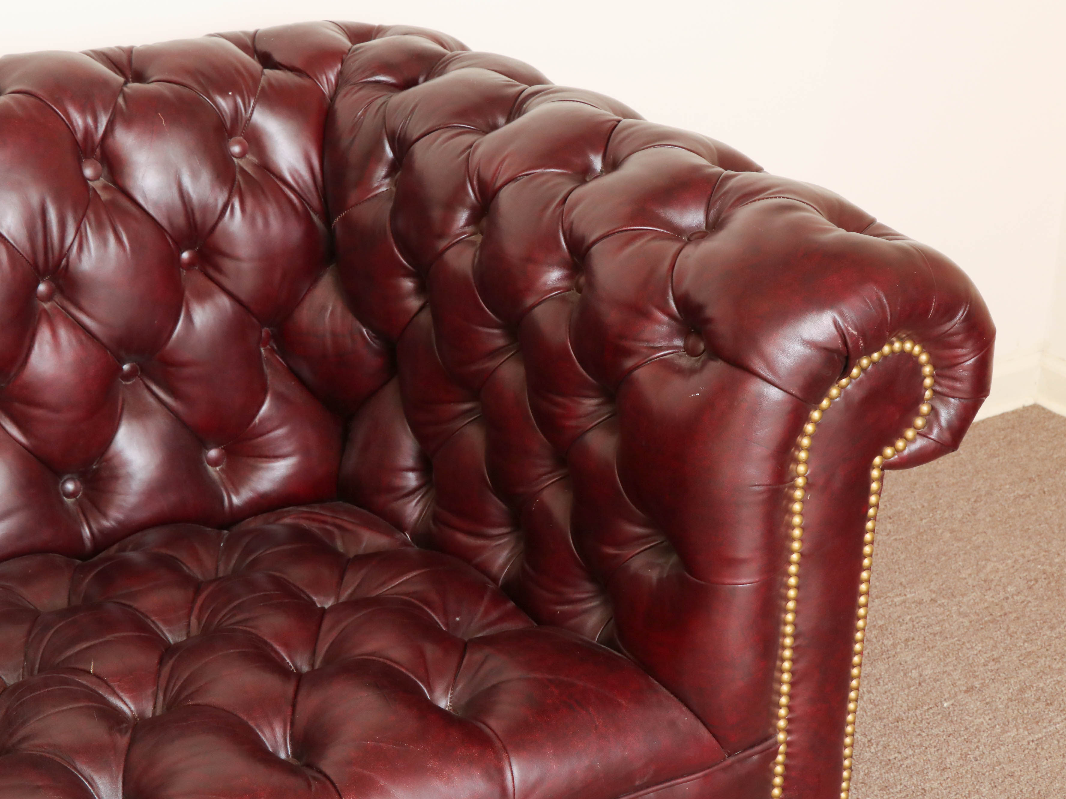 Tufted Leather Chesterfield Loveseat Sofa