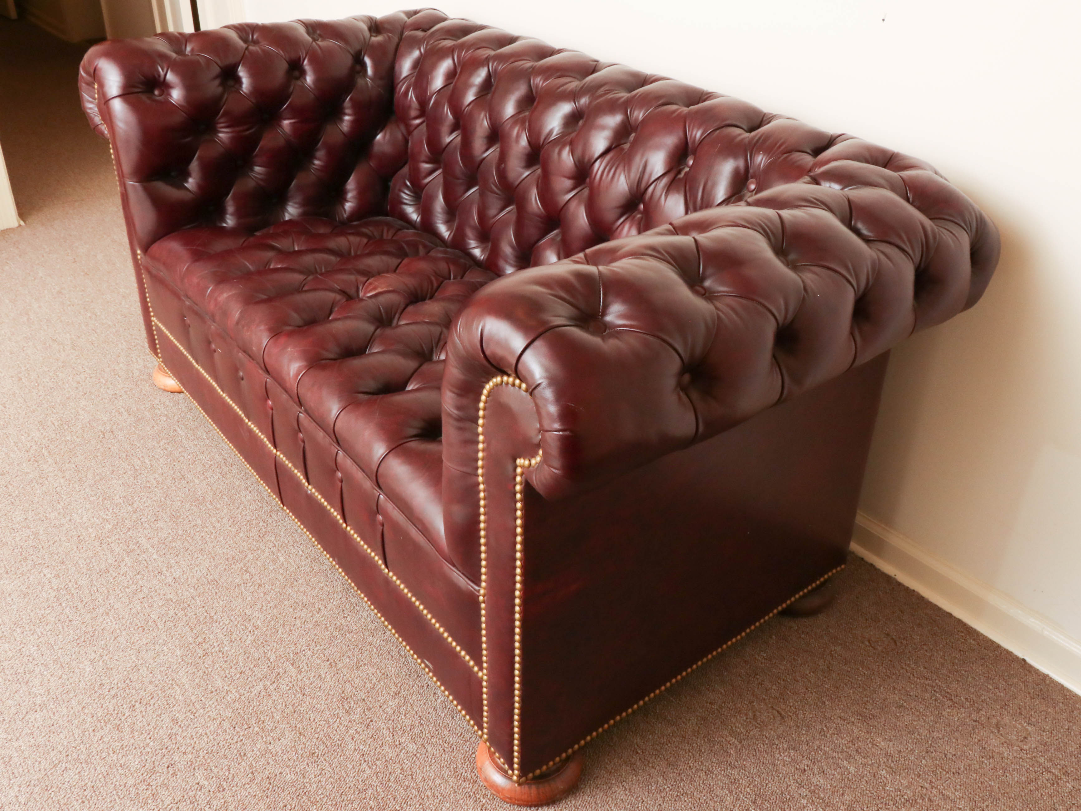 Tufted Leather Chesterfield Loveseat Sofa