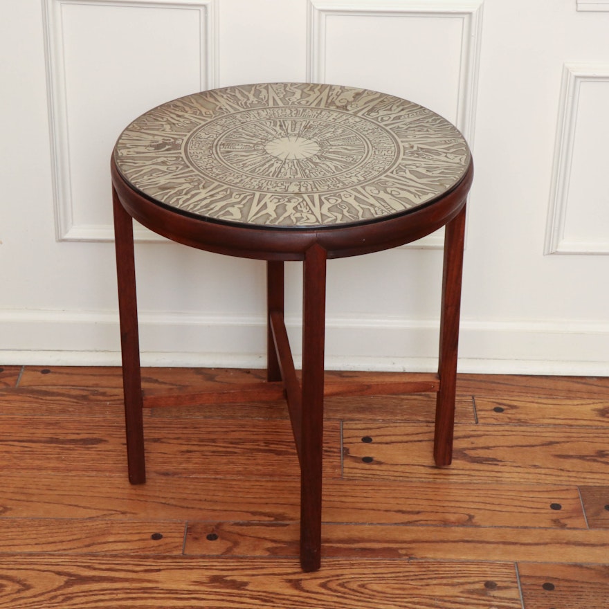 Mid Century Modern Carved Metal Table with Figures