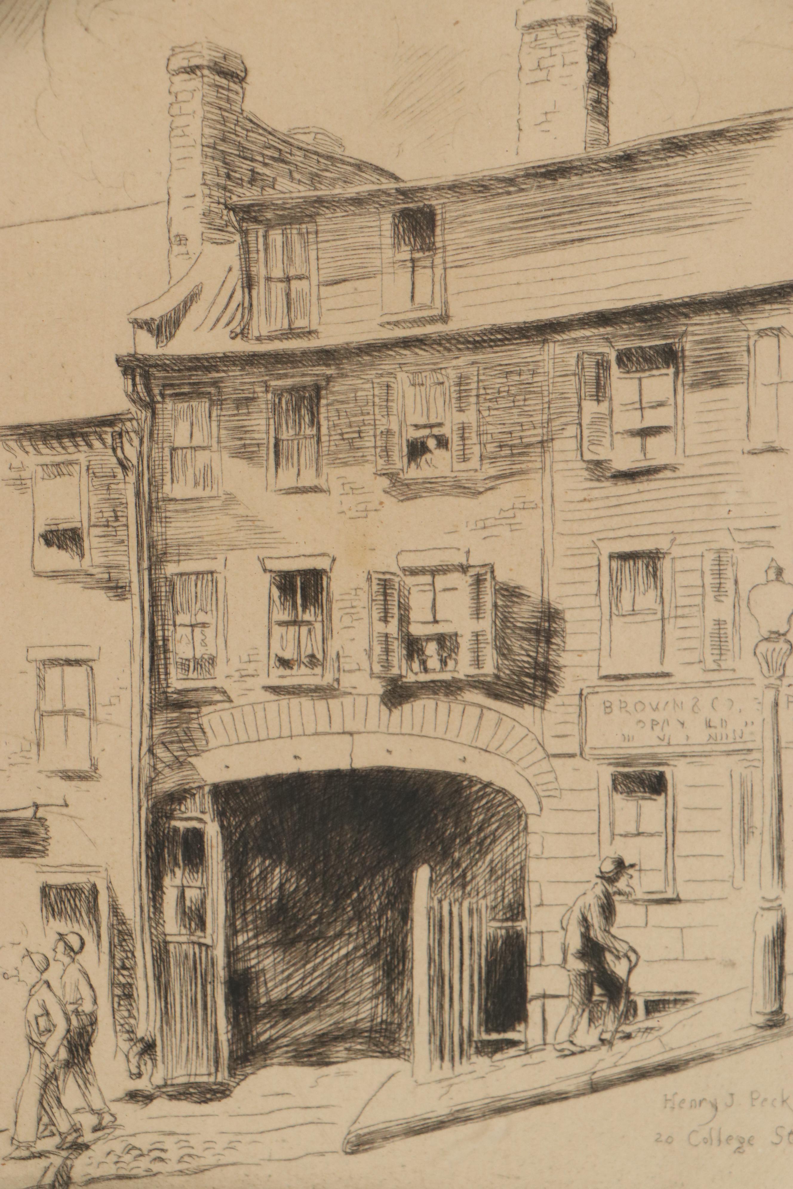 Henry J. Peck Etching "Providence," Mid-20th Century