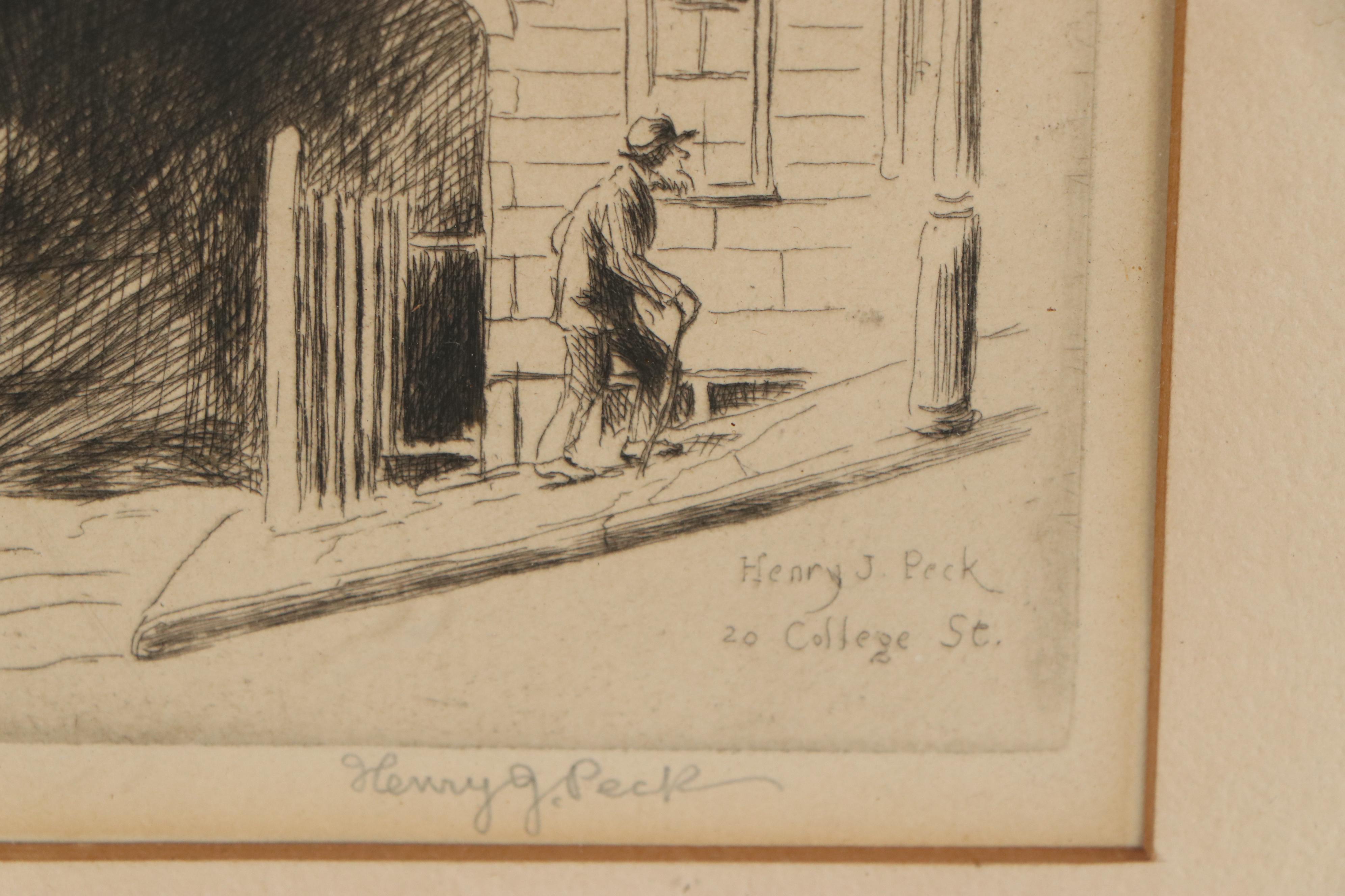 Henry J. Peck Etching "Providence," Mid-20th Century