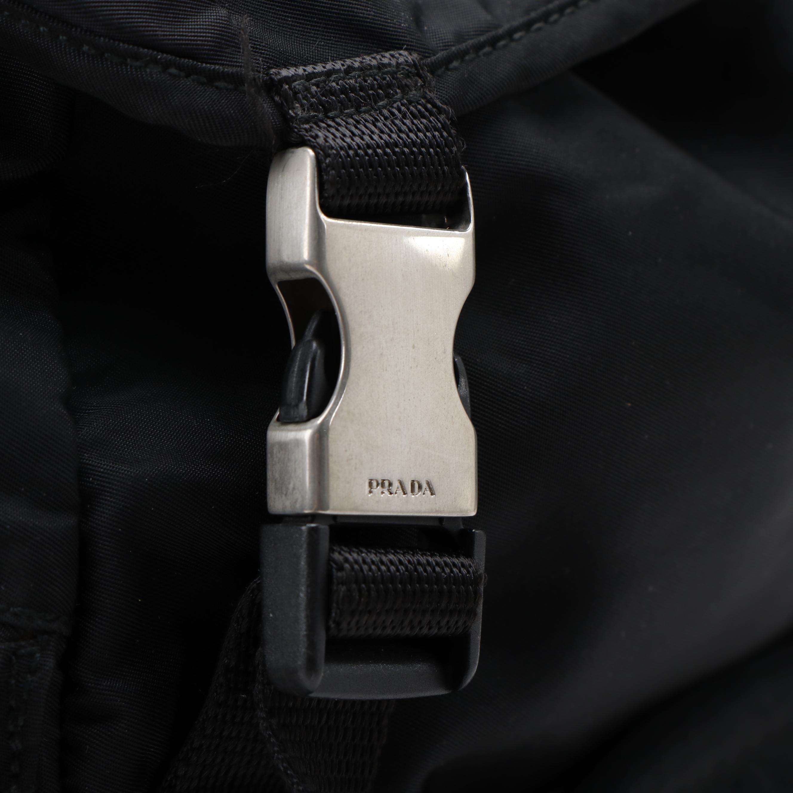Prada Double Buckle Black Nylon and Canvas Backpack with Belt Straps