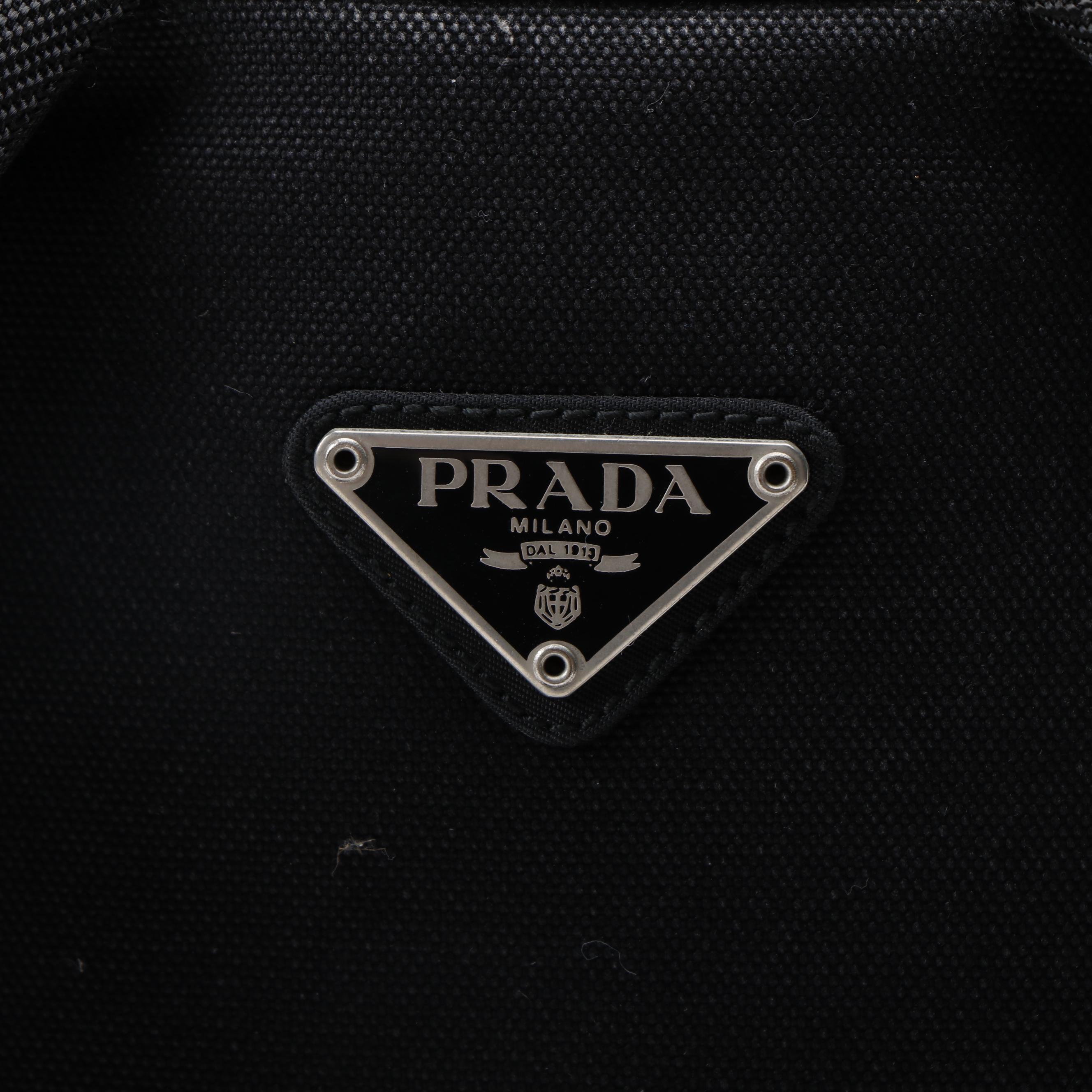 Prada Double Buckle Black Nylon and Canvas Backpack with Belt Straps