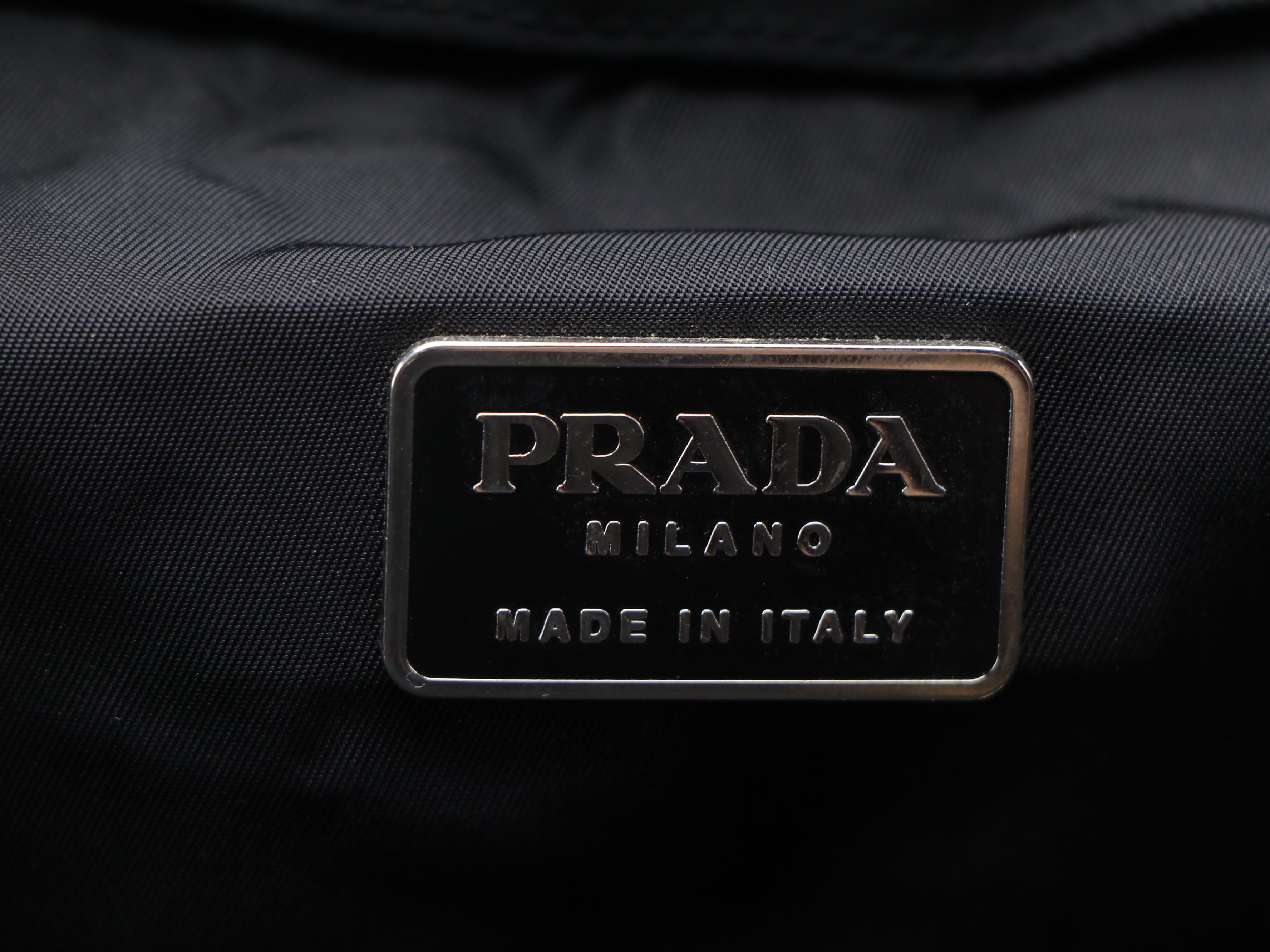 Prada Double Buckle Black Nylon and Canvas Backpack with Belt Straps