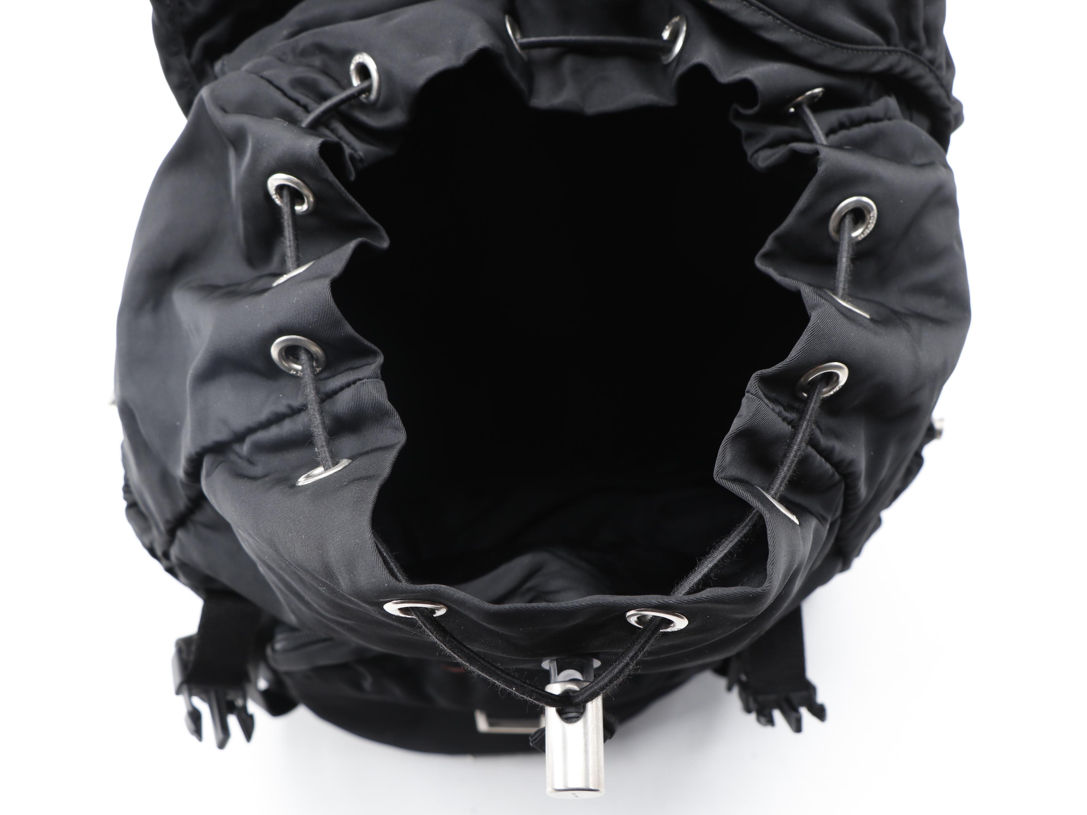 Prada Double Buckle Black Nylon and Canvas Backpack with Belt Straps