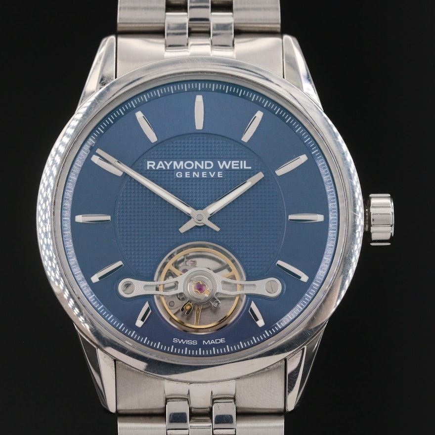 Raymond Weil Blue Dial Balance Wheel Freelancer Stainless Steel Wristwatch