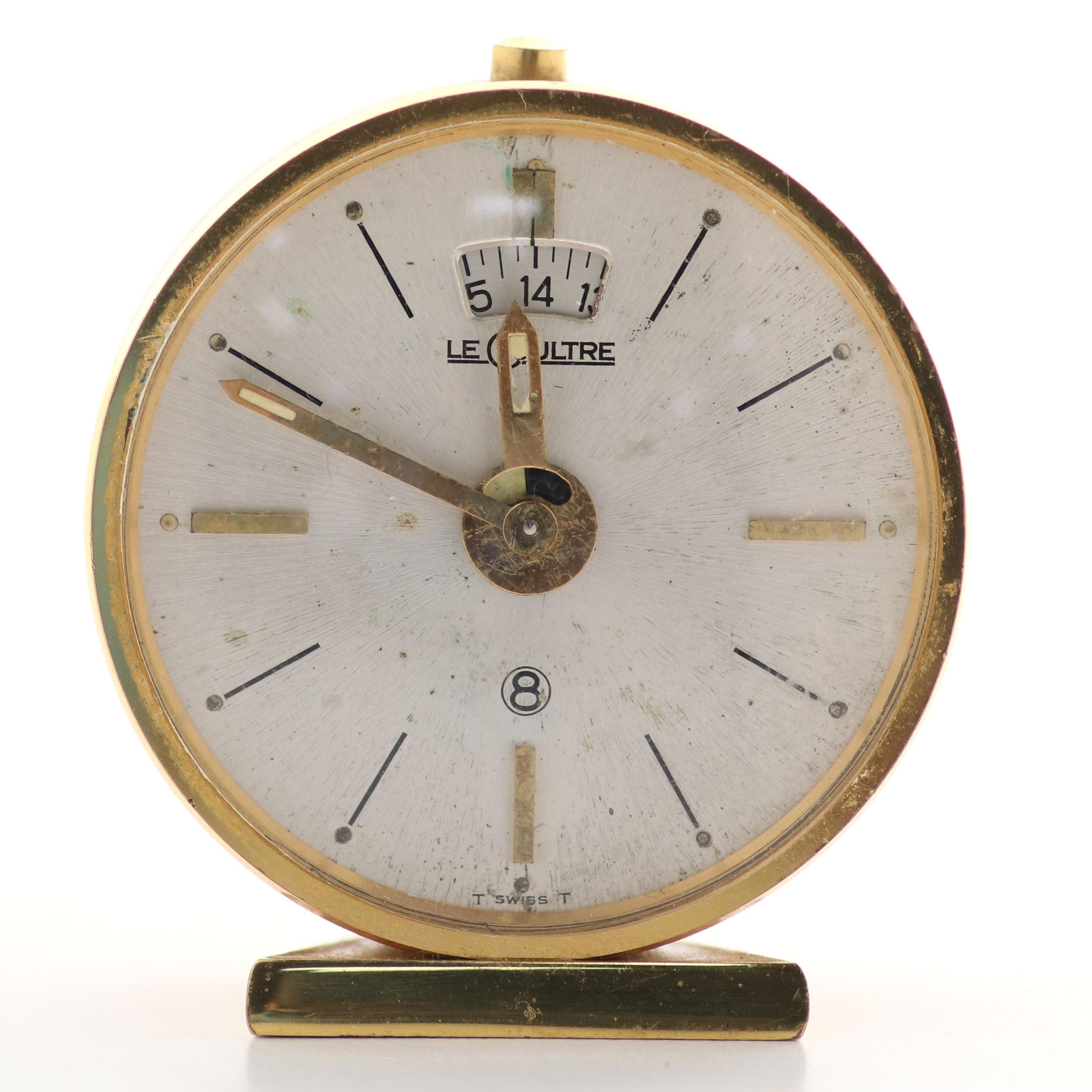 LeCoultre Swiss Brass Eight Day Travel Alarm Clock
