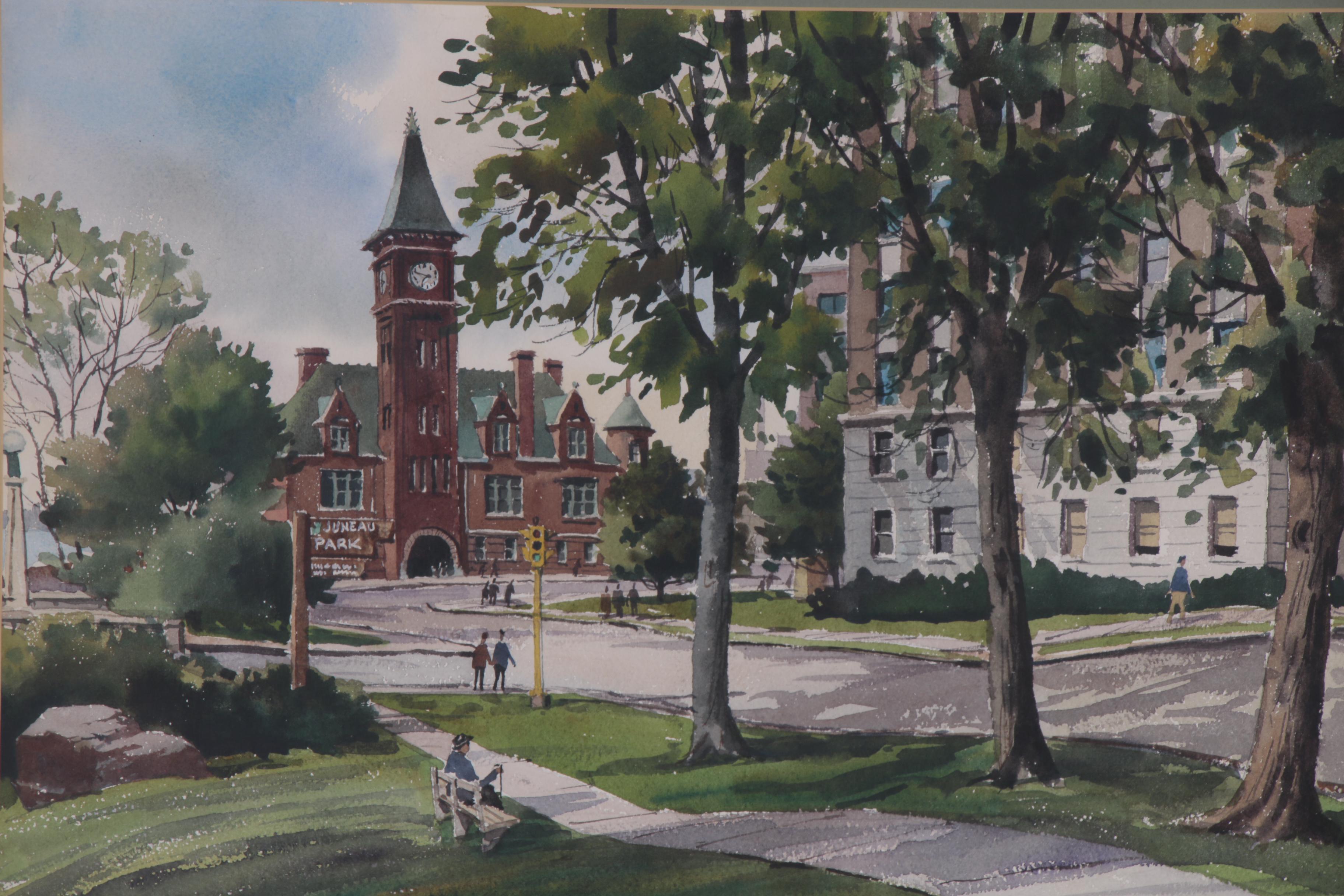 Austin Fraser Watercolor Landscape Painting of Juneau Park, Mid-20th Century