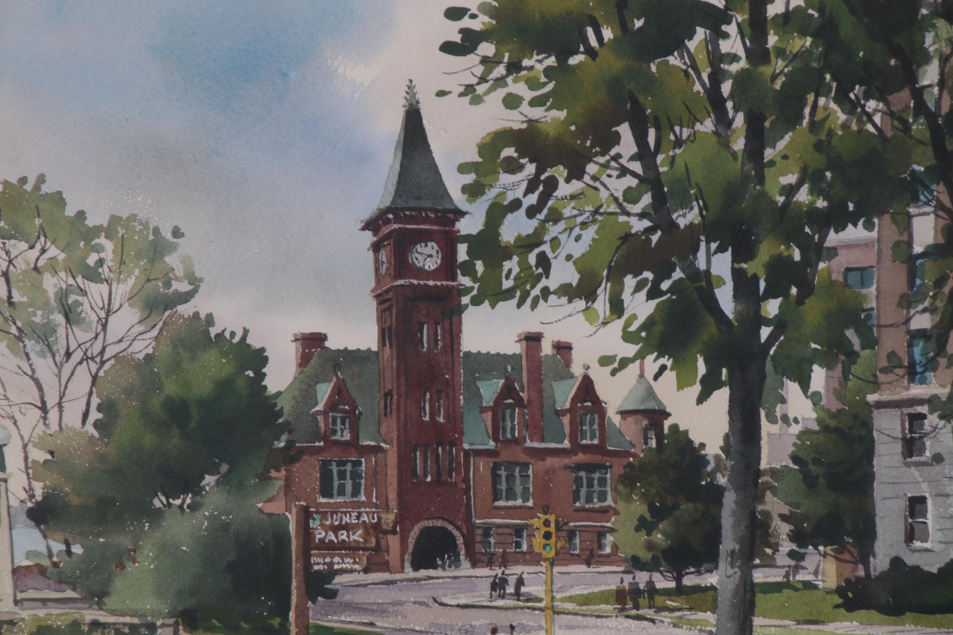 Austin Fraser Watercolor Landscape Painting of Juneau Park, Mid-20th Century