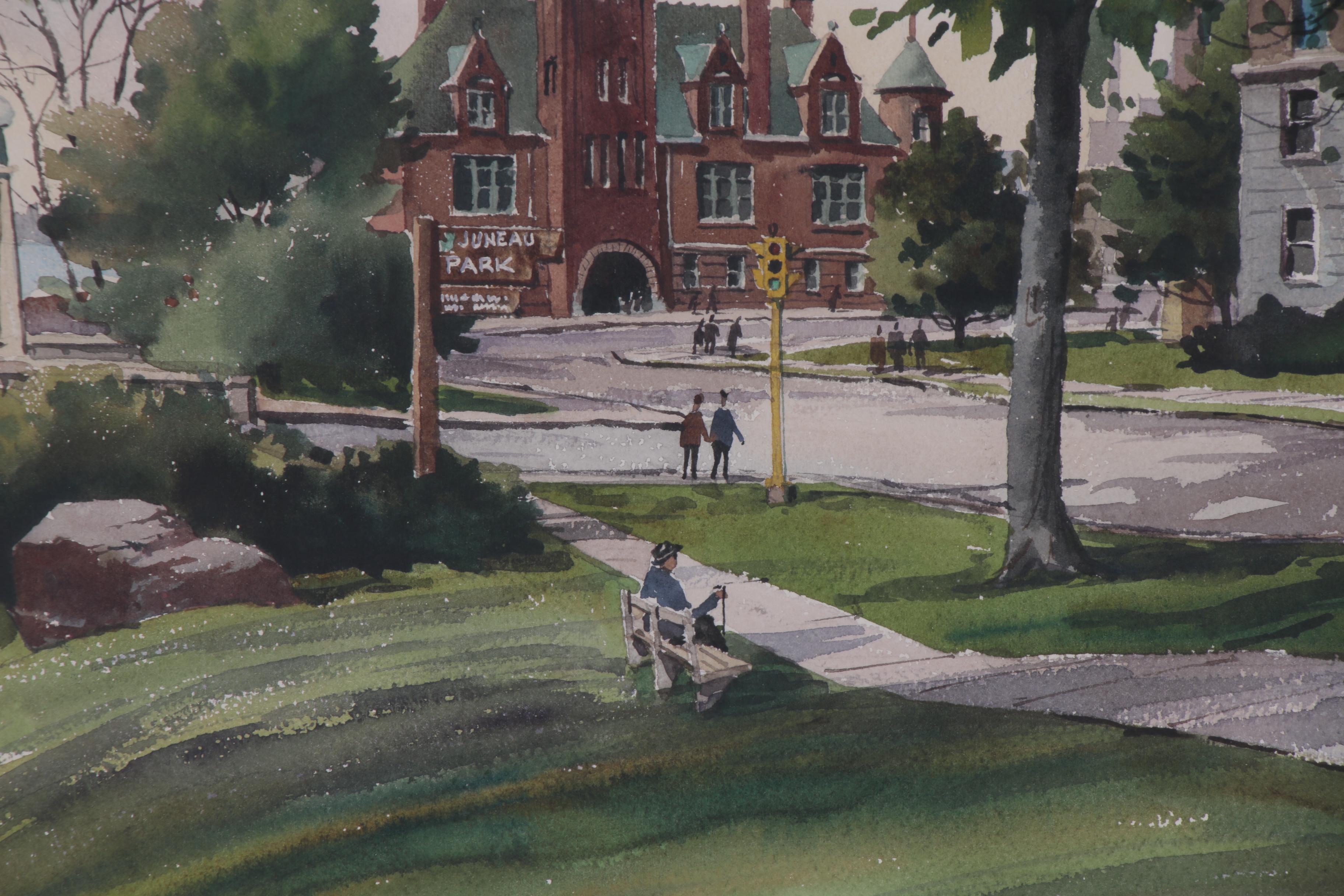 Austin Fraser Watercolor Landscape Painting of Juneau Park, Mid-20th Century
