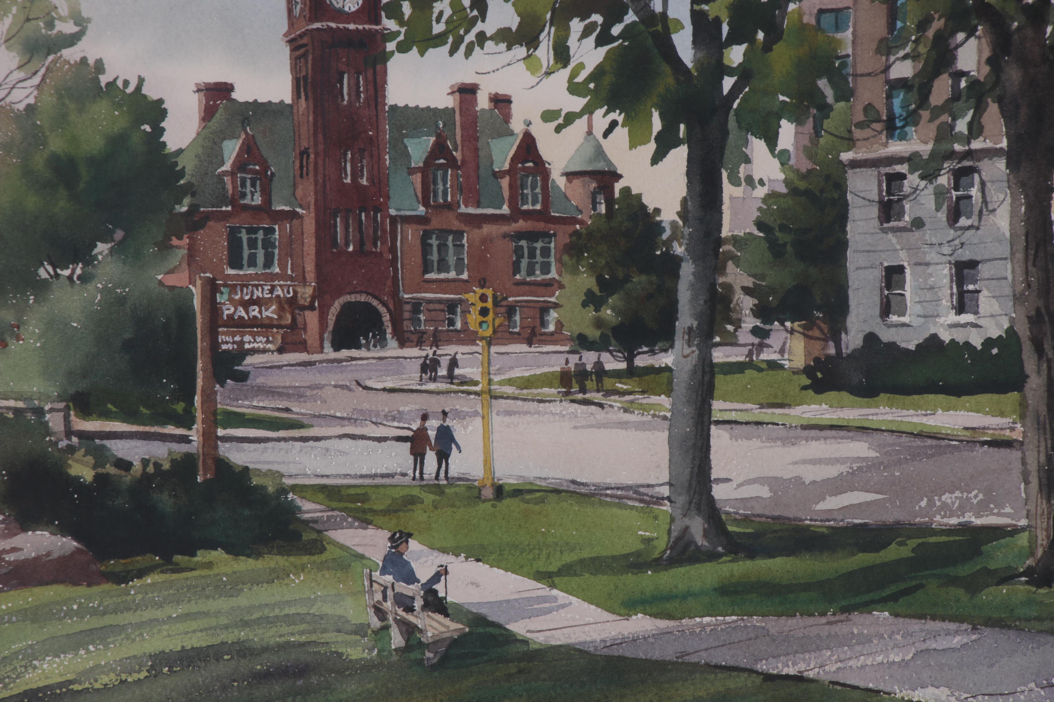 Austin Fraser Watercolor Landscape Painting of Juneau Park, Mid-20th Century