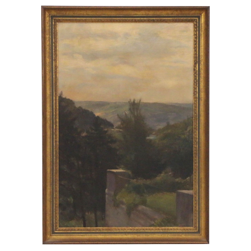 Caroline Augusta Lord Oil Landscape Painting of Valley View, Circa 1900