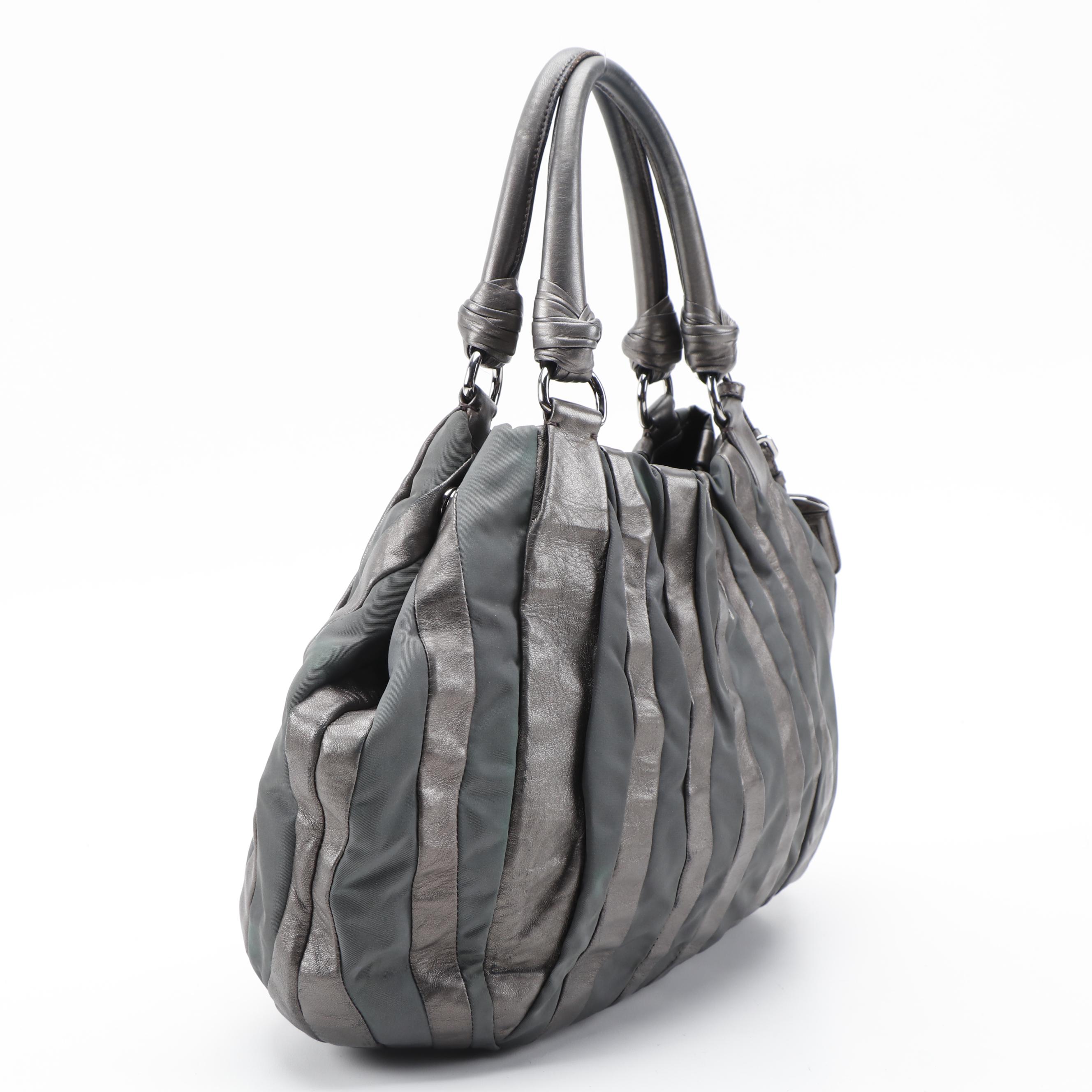 Prada Mordore Striped Hobo Bag in Nylon and Metallic Leather