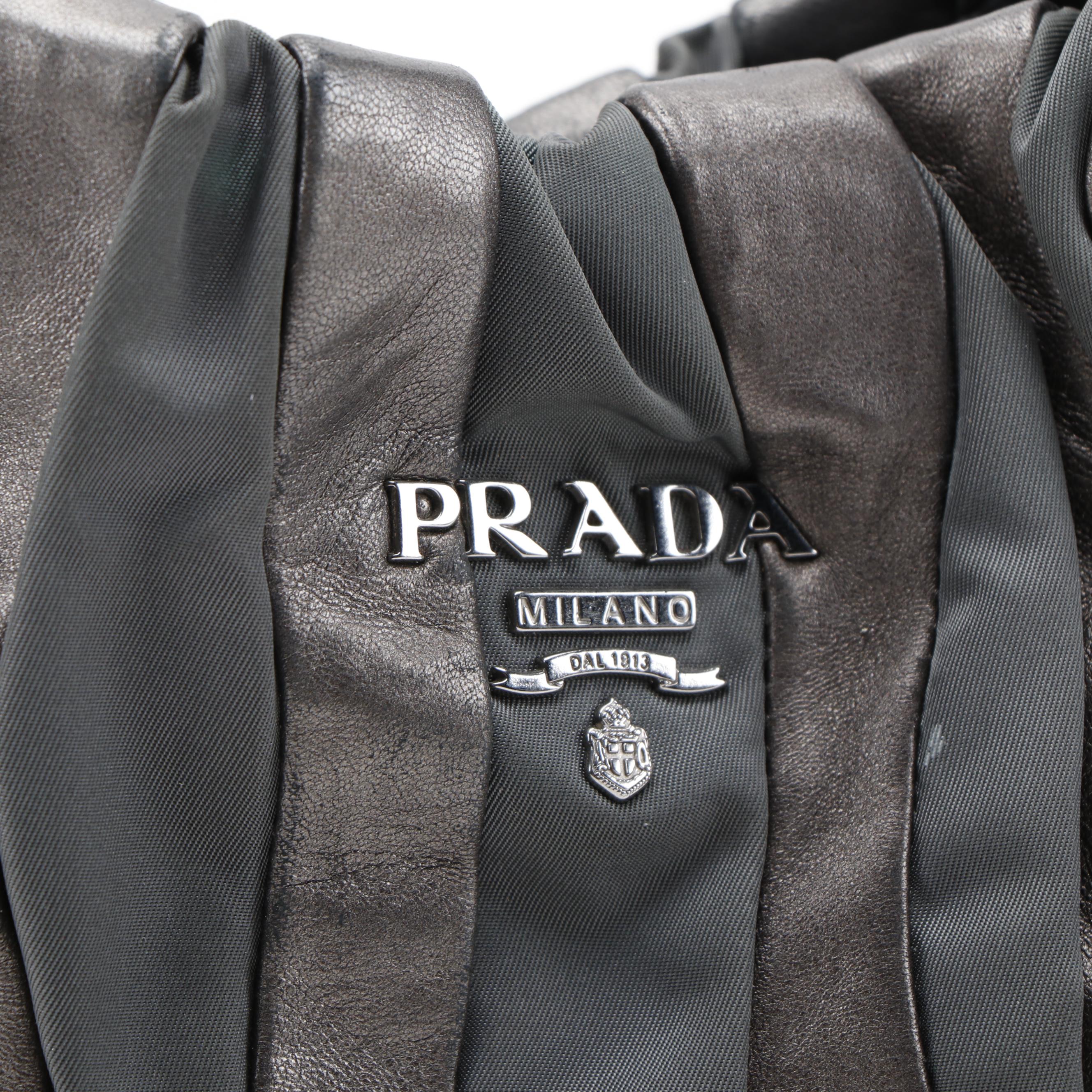 Prada Mordore Striped Hobo Bag in Nylon and Metallic Leather