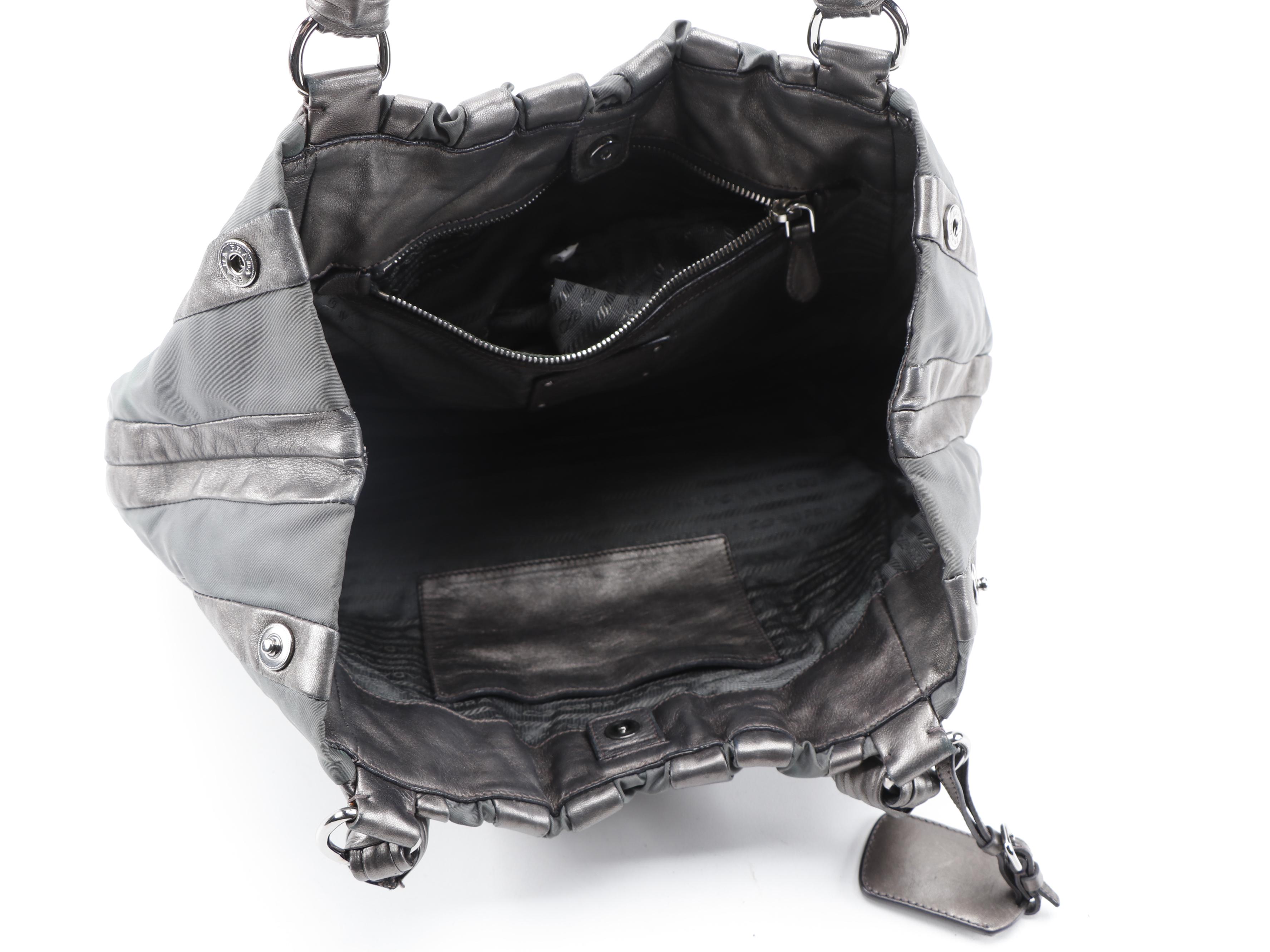 Prada Mordore Striped Hobo Bag in Nylon and Metallic Leather