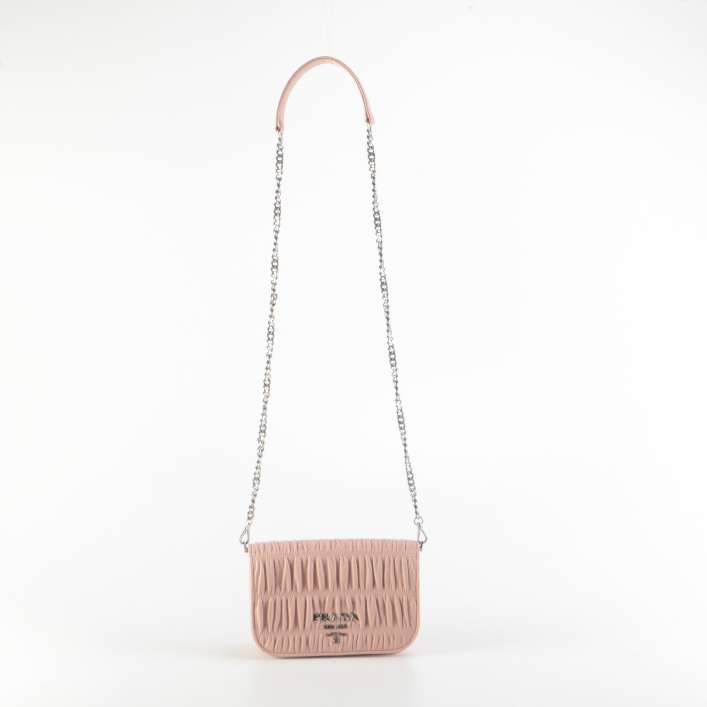 Prada Gaufre Ruched Leather Front Flap Crossbody in Pink