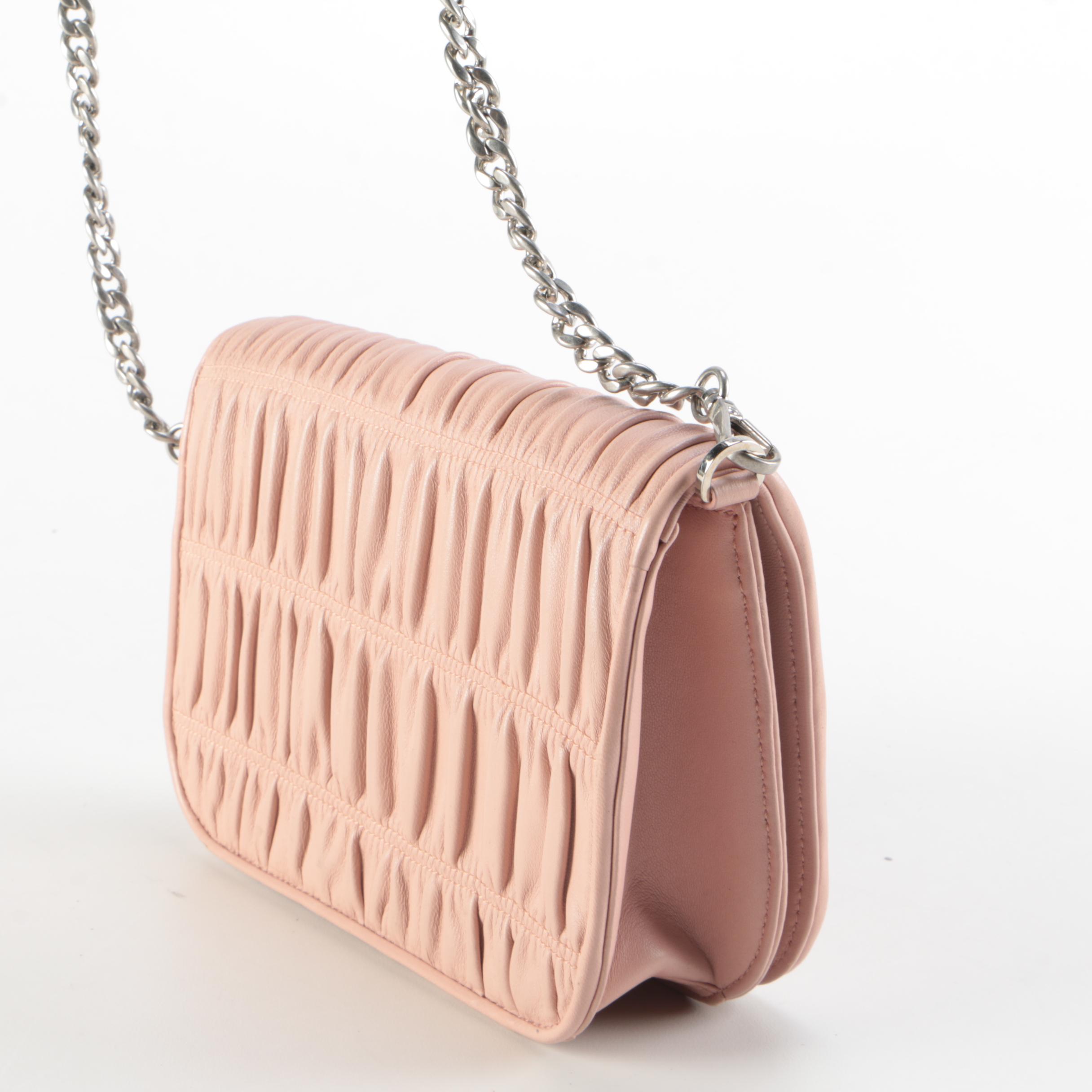 Prada Gaufre Ruched Leather Front Flap Crossbody in Pink