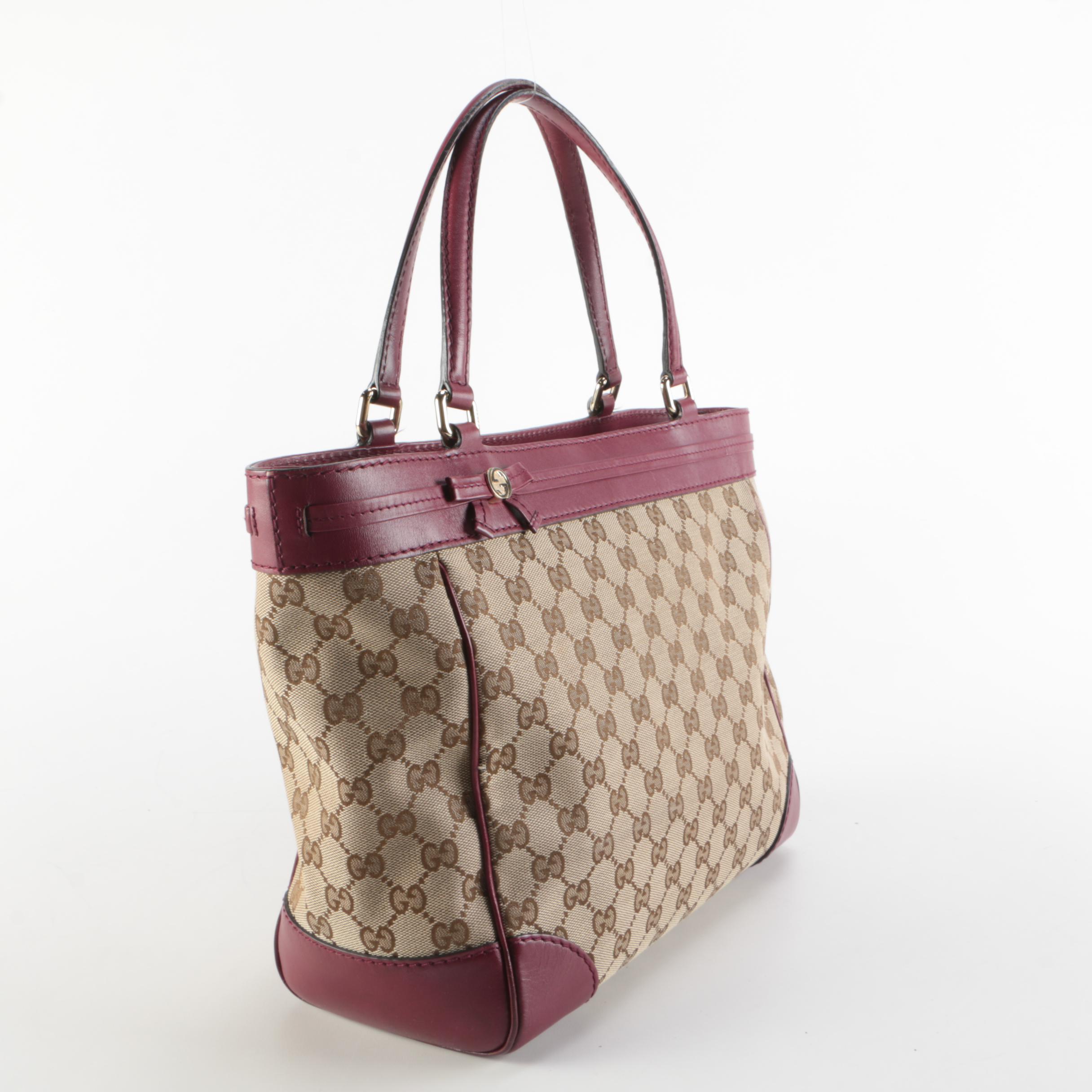 Gucci Mayfair GG Canvas and Purple Leather Tote
