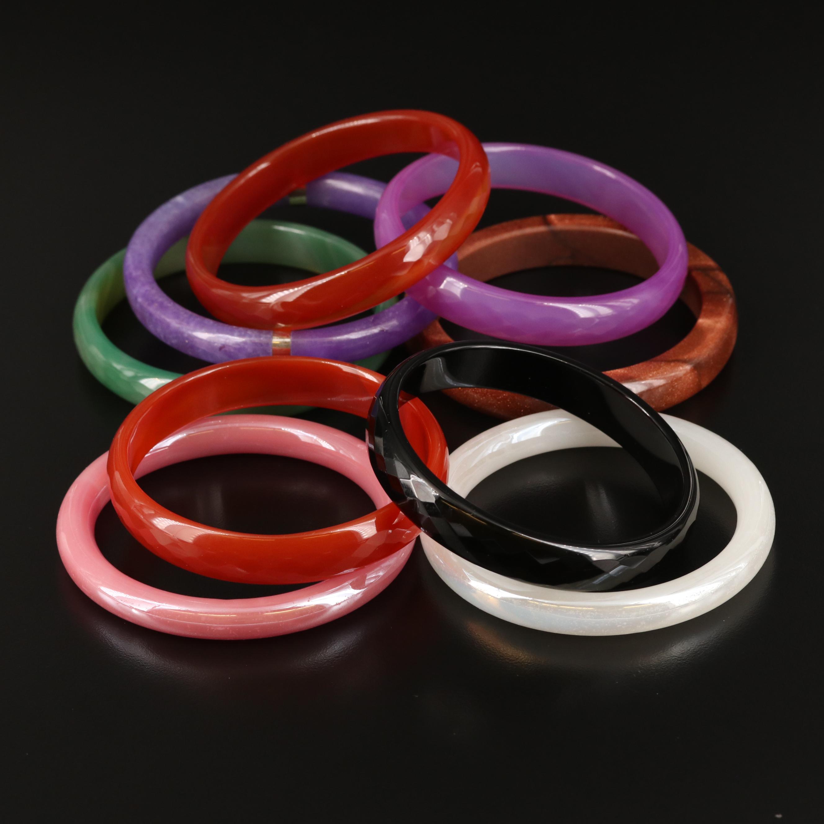 Selection of Carnelian, Black Onyx and Chalcedony Bangles