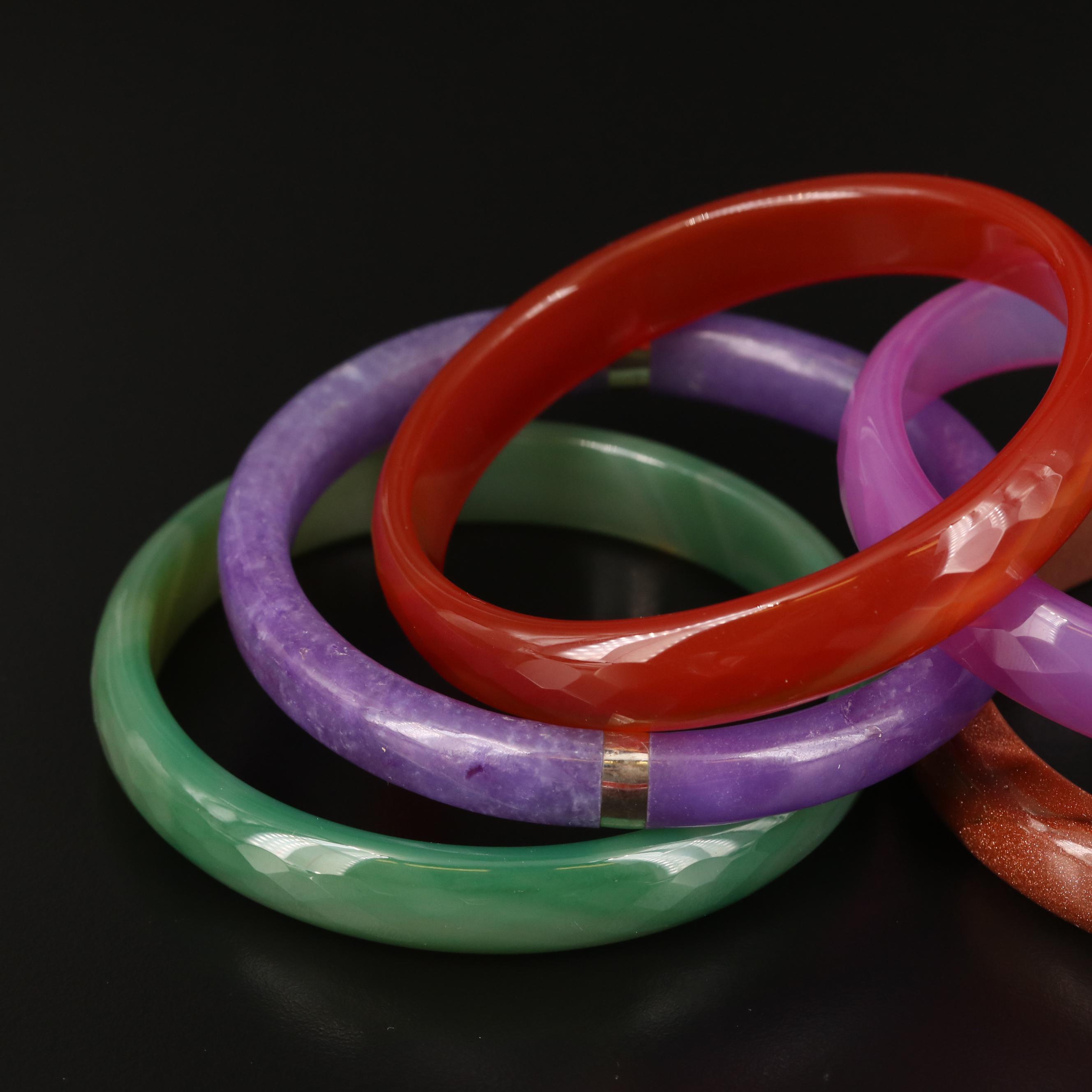 Selection of Carnelian, Black Onyx and Chalcedony Bangles