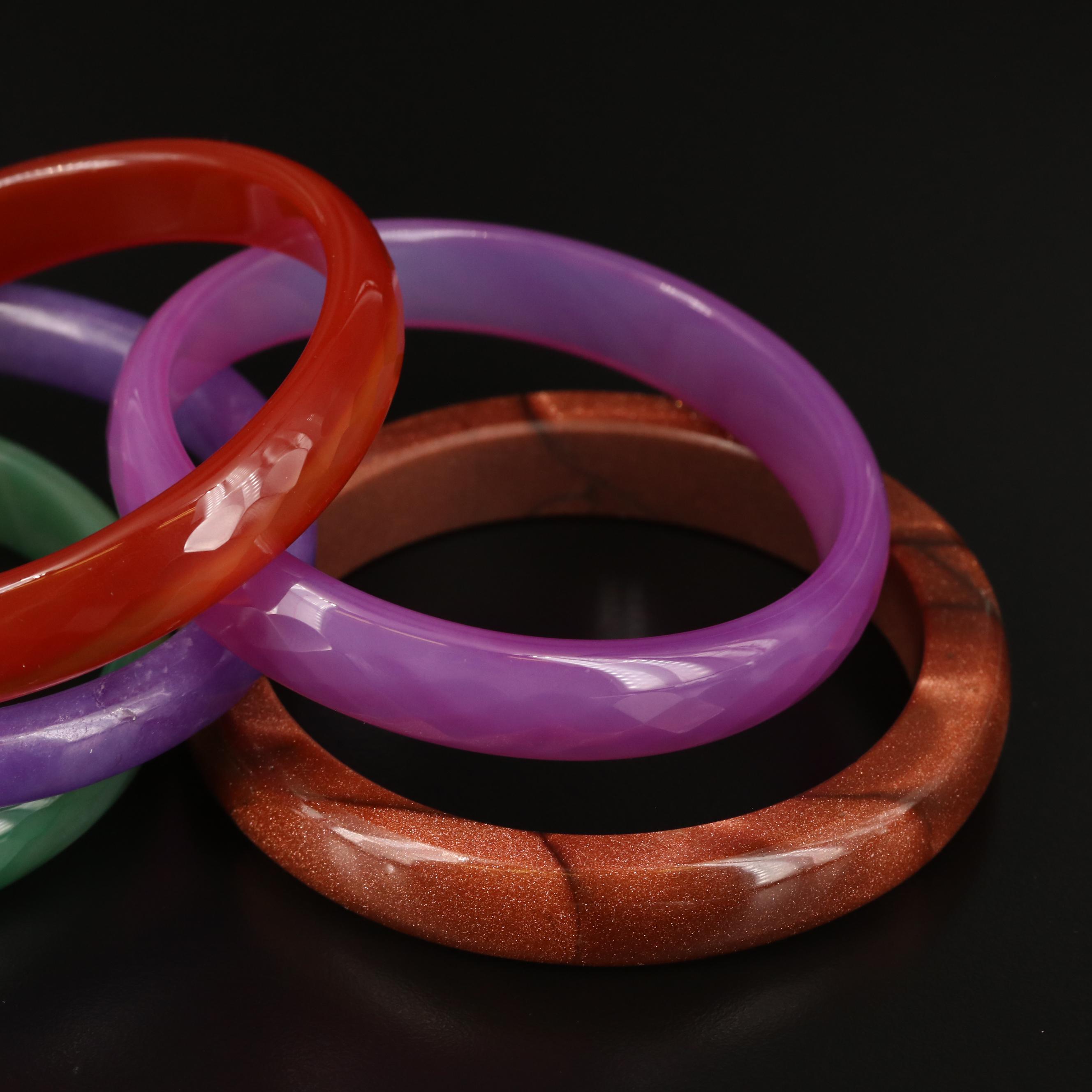 Selection of Carnelian, Black Onyx and Chalcedony Bangles