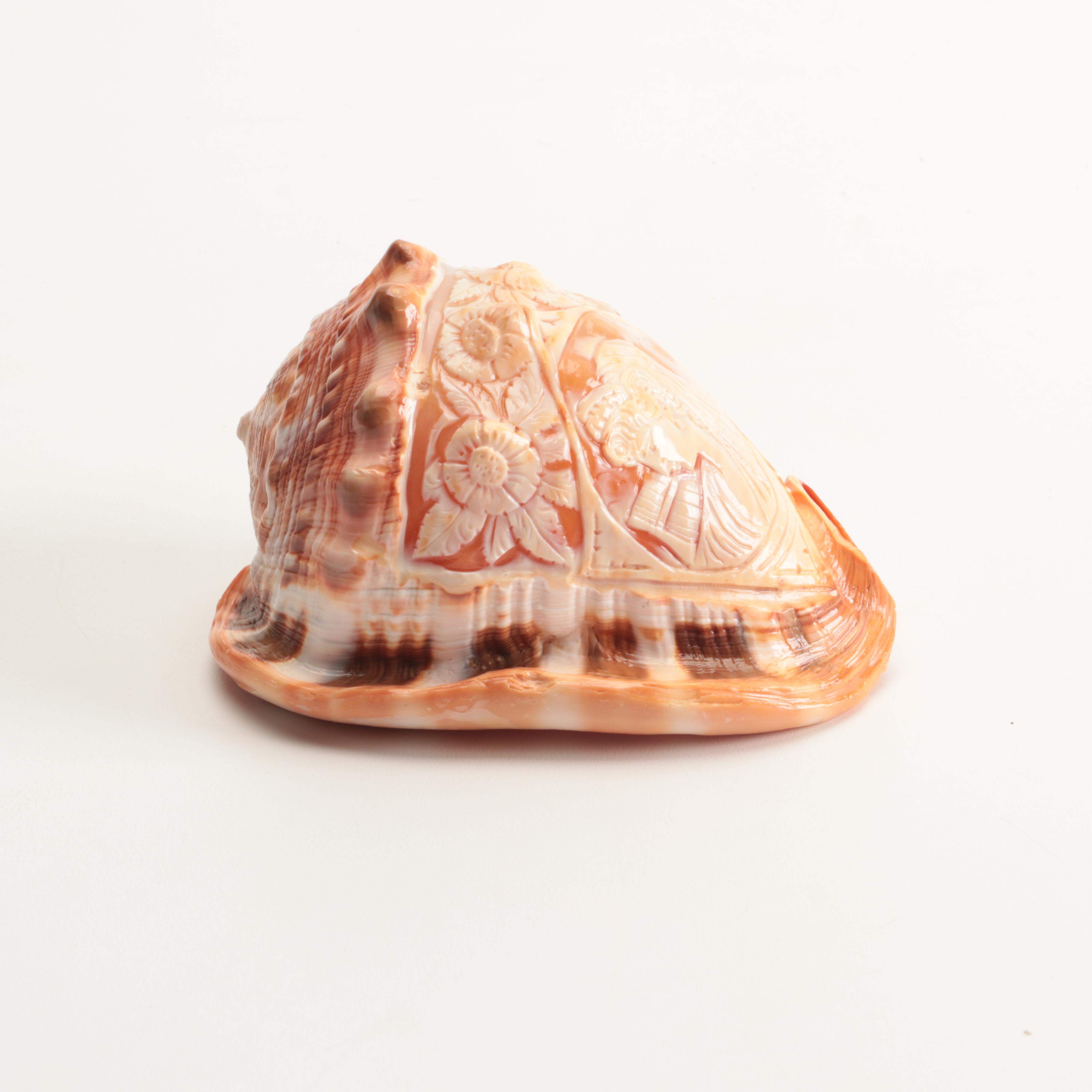 Victorian Neoclassical Lady's Portrait Cameo Carved on Conch Shell