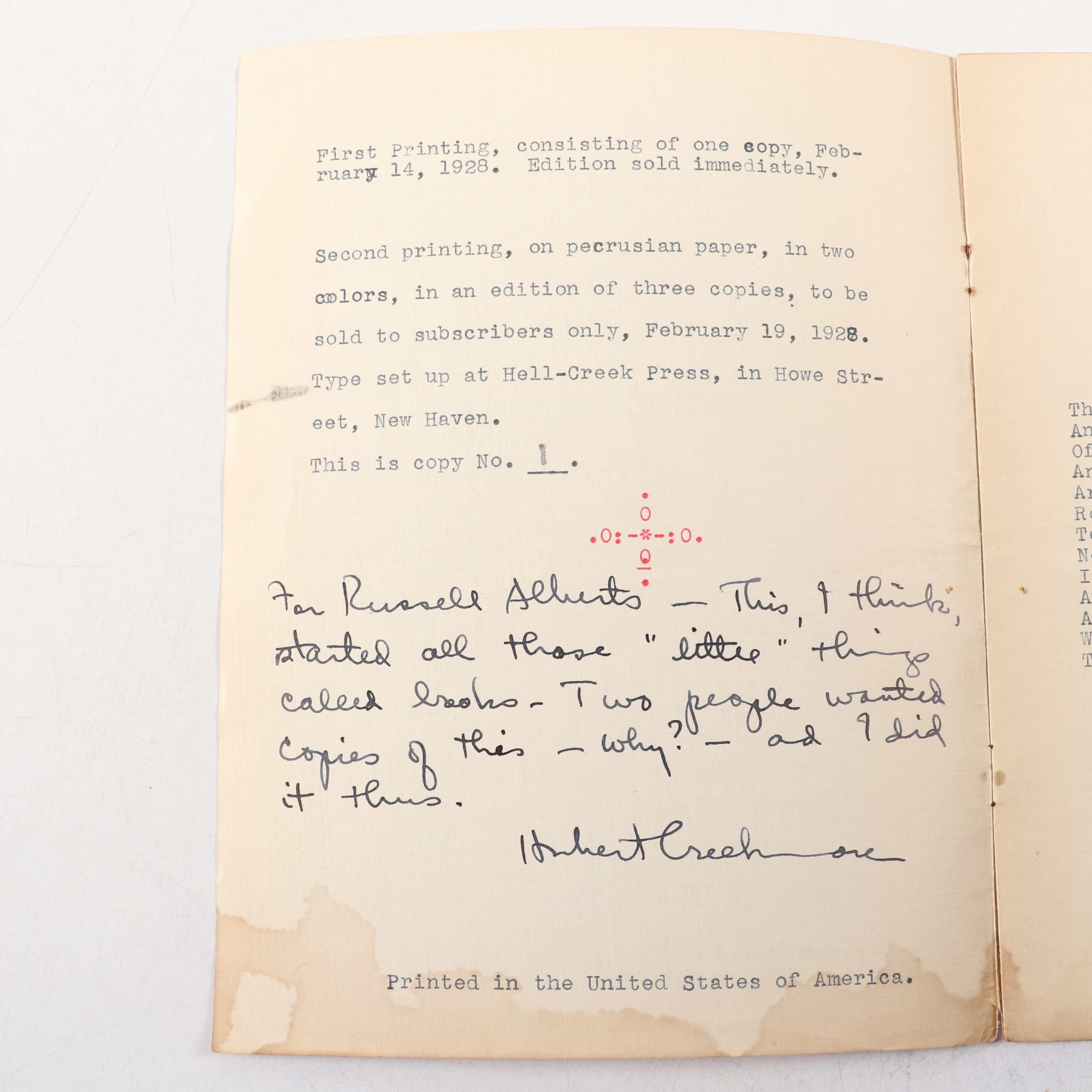 Signed Hand Bound Editions of Hubert Creekmore Poetry