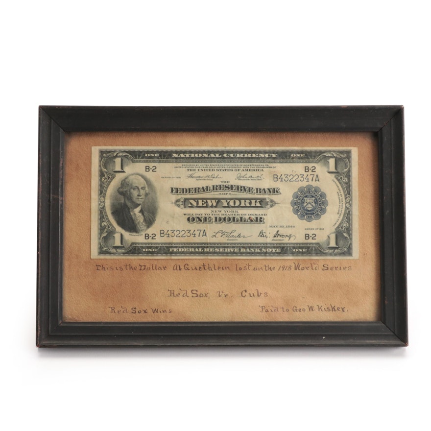 Large Format Series of 1918 $1 Federal Reserve Note with 1918 Baseball Note