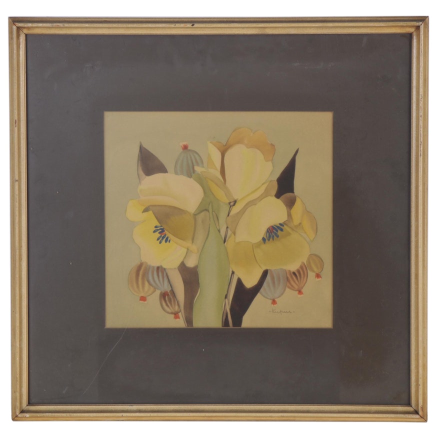 Ruben Kupur Floral Watercolor Painting, Early 20th Century