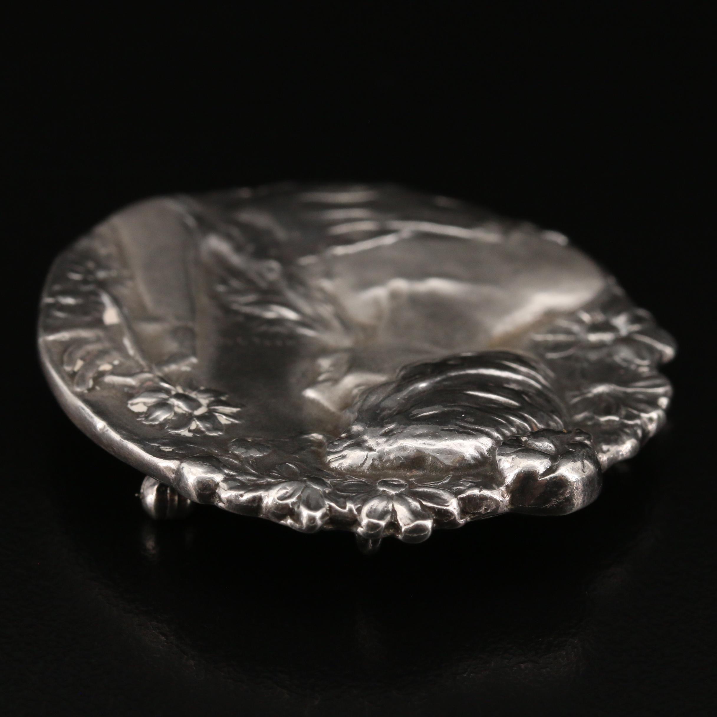 Art Nouveau Replica Lasserre Woman with Flower Sterling Converter Brooch