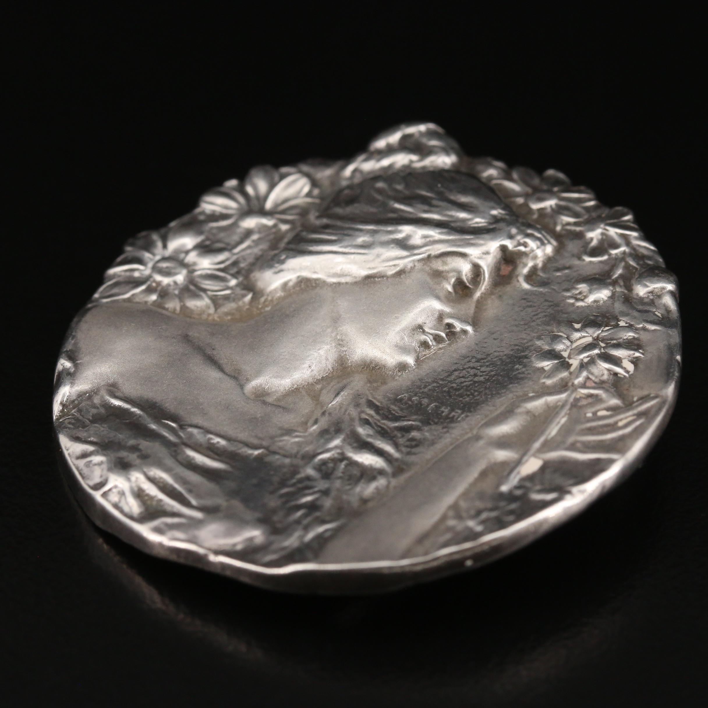 Art Nouveau Replica Lasserre Woman with Flower Sterling Converter Brooch