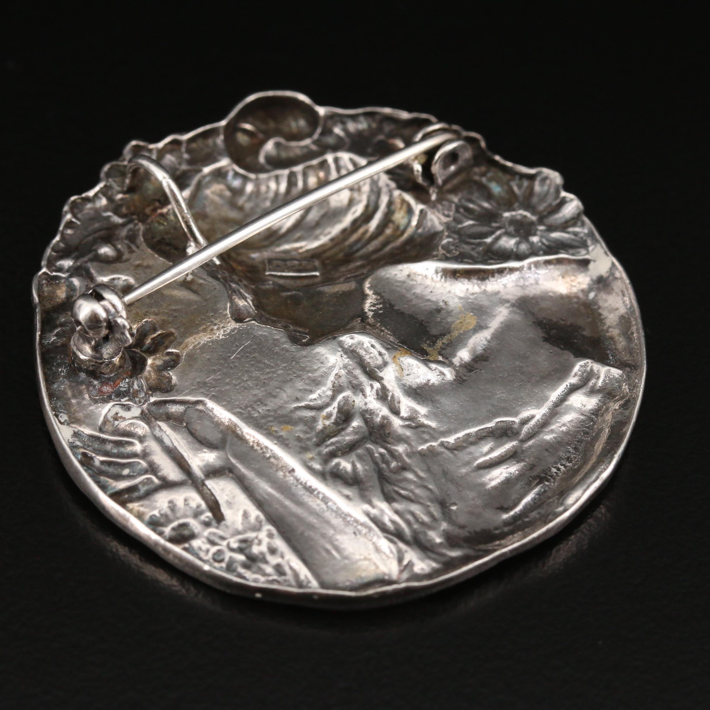 Art Nouveau Replica Lasserre Woman with Flower Sterling Converter Brooch