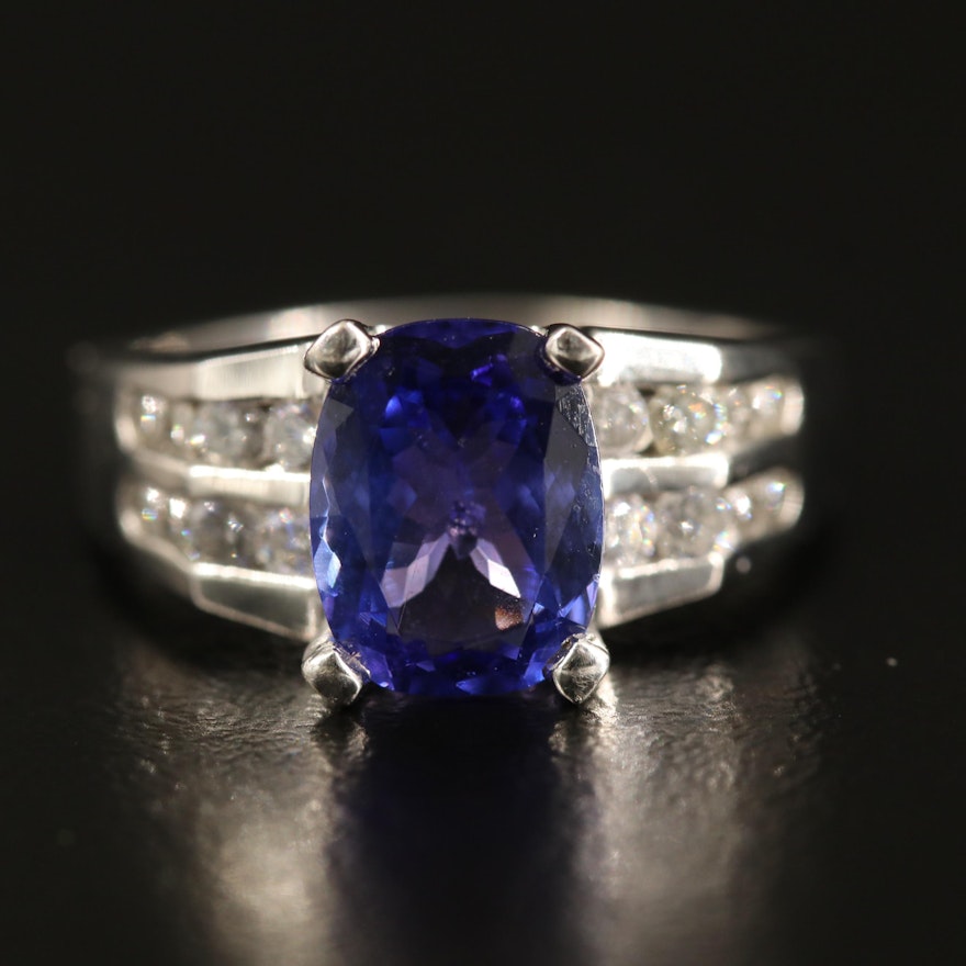 14K Tanzanite Ring with Diamond Channel Shoulders