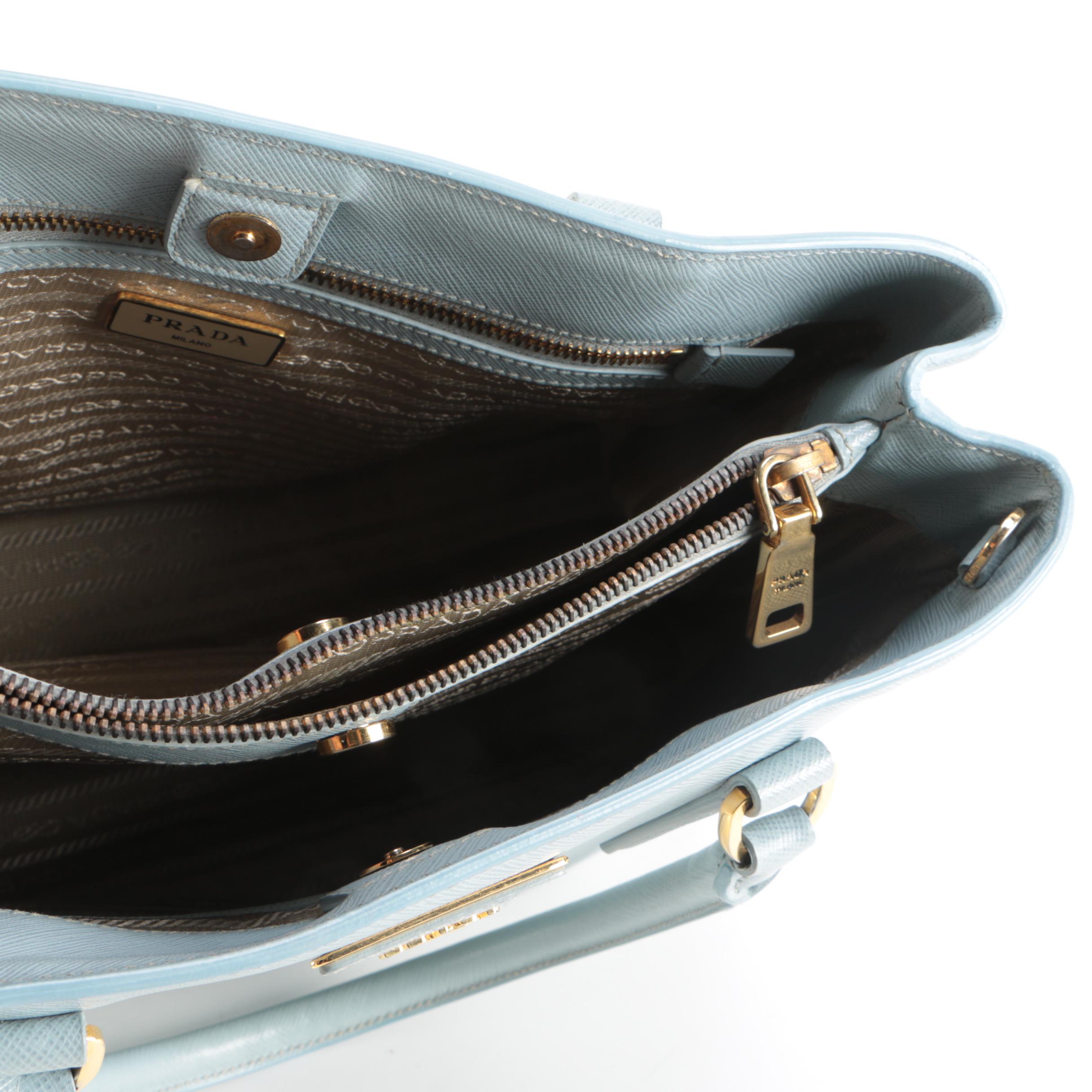 Prada Gardener's Two-Way Tote in Light Blue Saffiano Leather