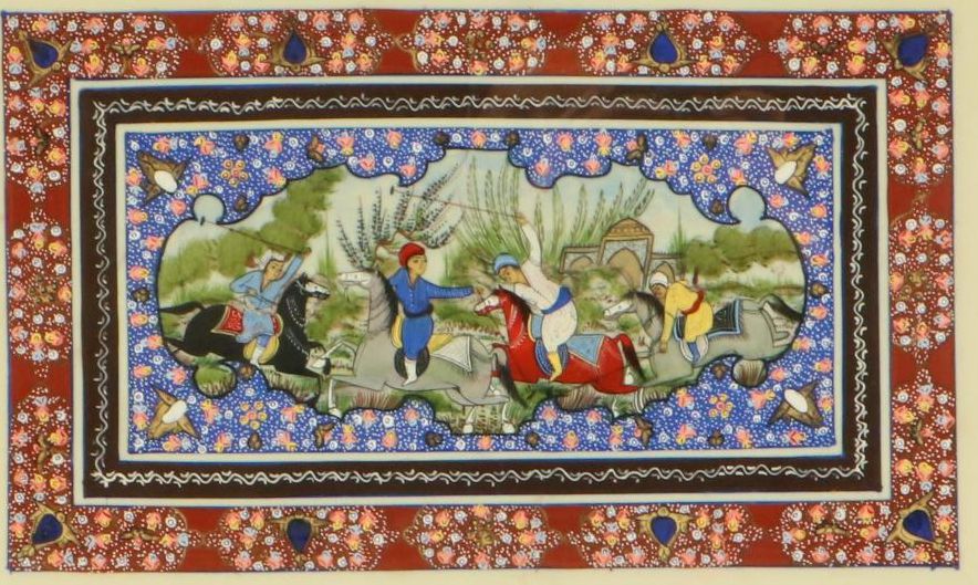 Persian Style Gouache Painting of Chovgan Polo Scene
