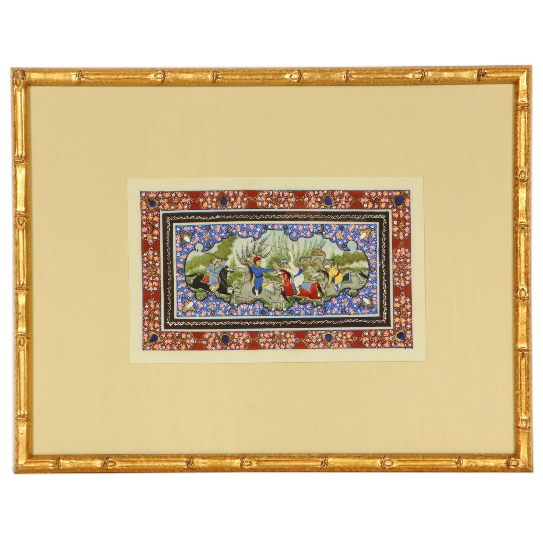 Persian Style Gouache Painting of Chovgan Polo Scene