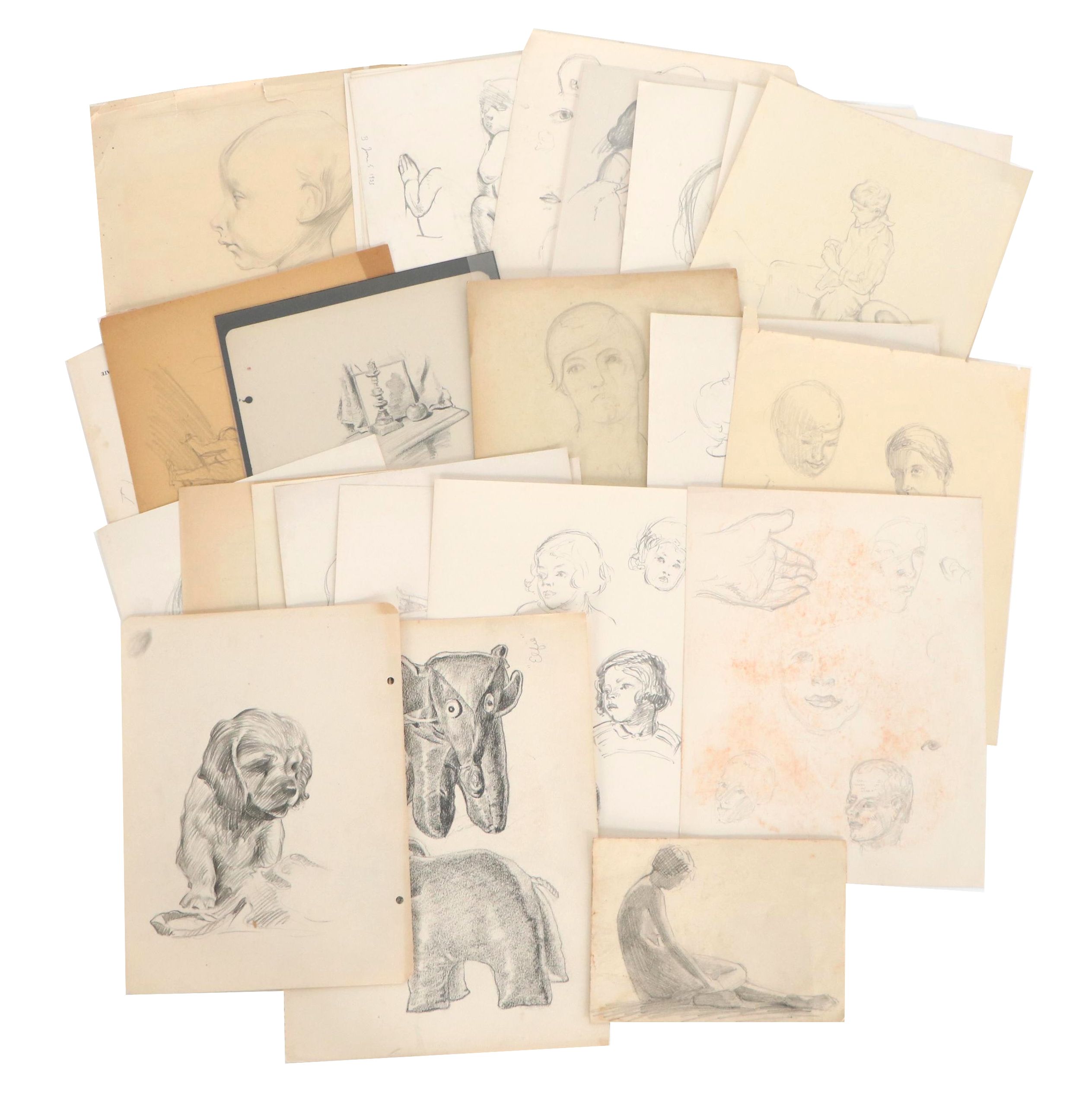 Robert Whitmore Graphite Figure Studies and Sketches, Mid-20th Century