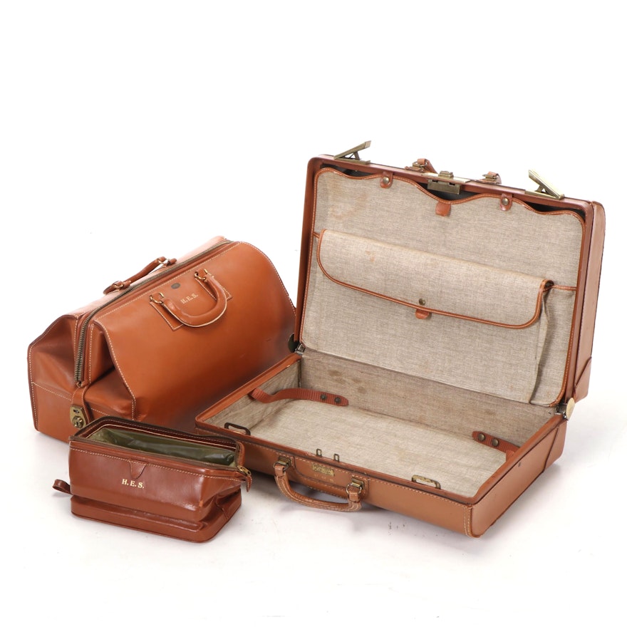 Three Pieces of Cowhide Luggage w/ Monograms, Incl. Zipp-O-Grip and Westminster