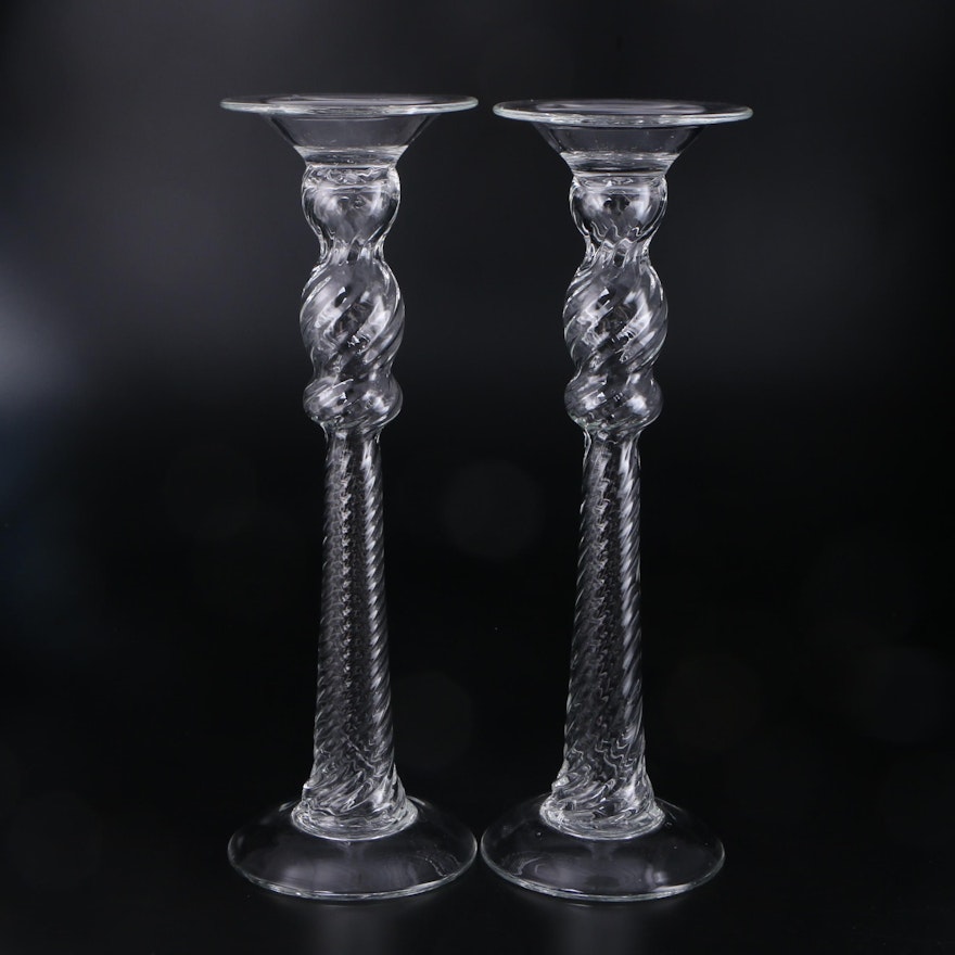 Blown Glass Spiral Column Candle Holders