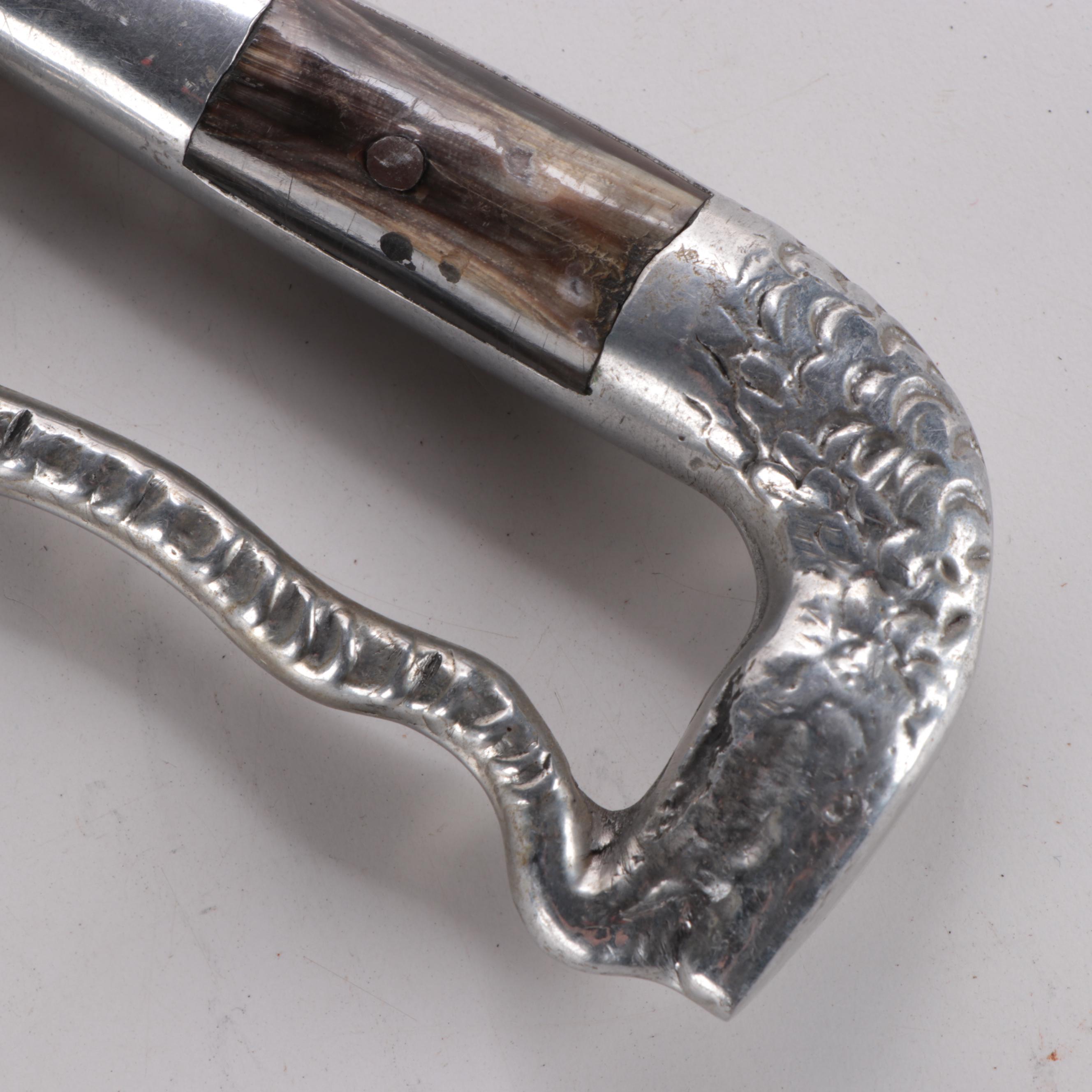 Mexican Souvenir Bowie Knife with Metal D-Guard, and Horn Inset Handle