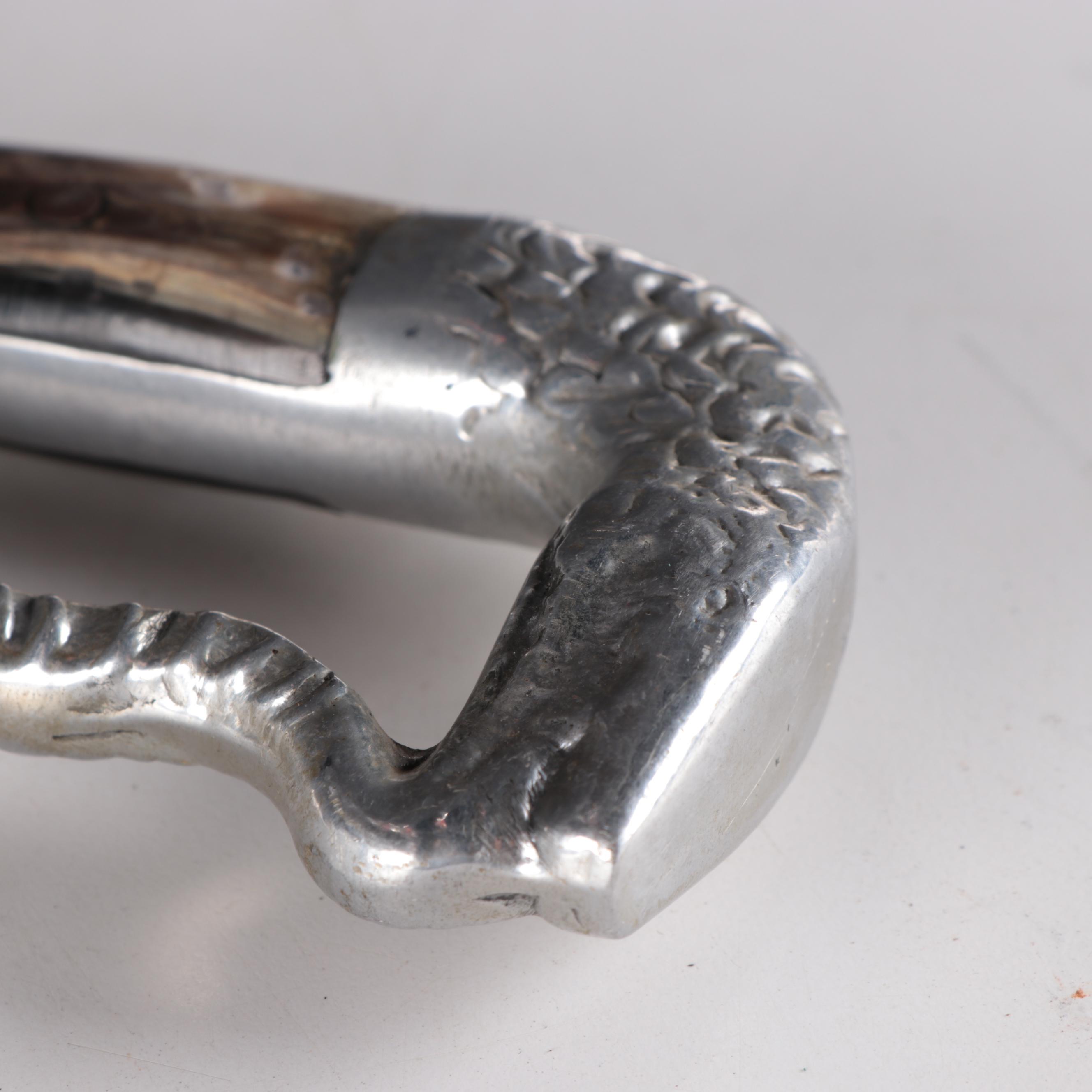 Mexican Souvenir Bowie Knife with Metal D-Guard, and Horn Inset Handle