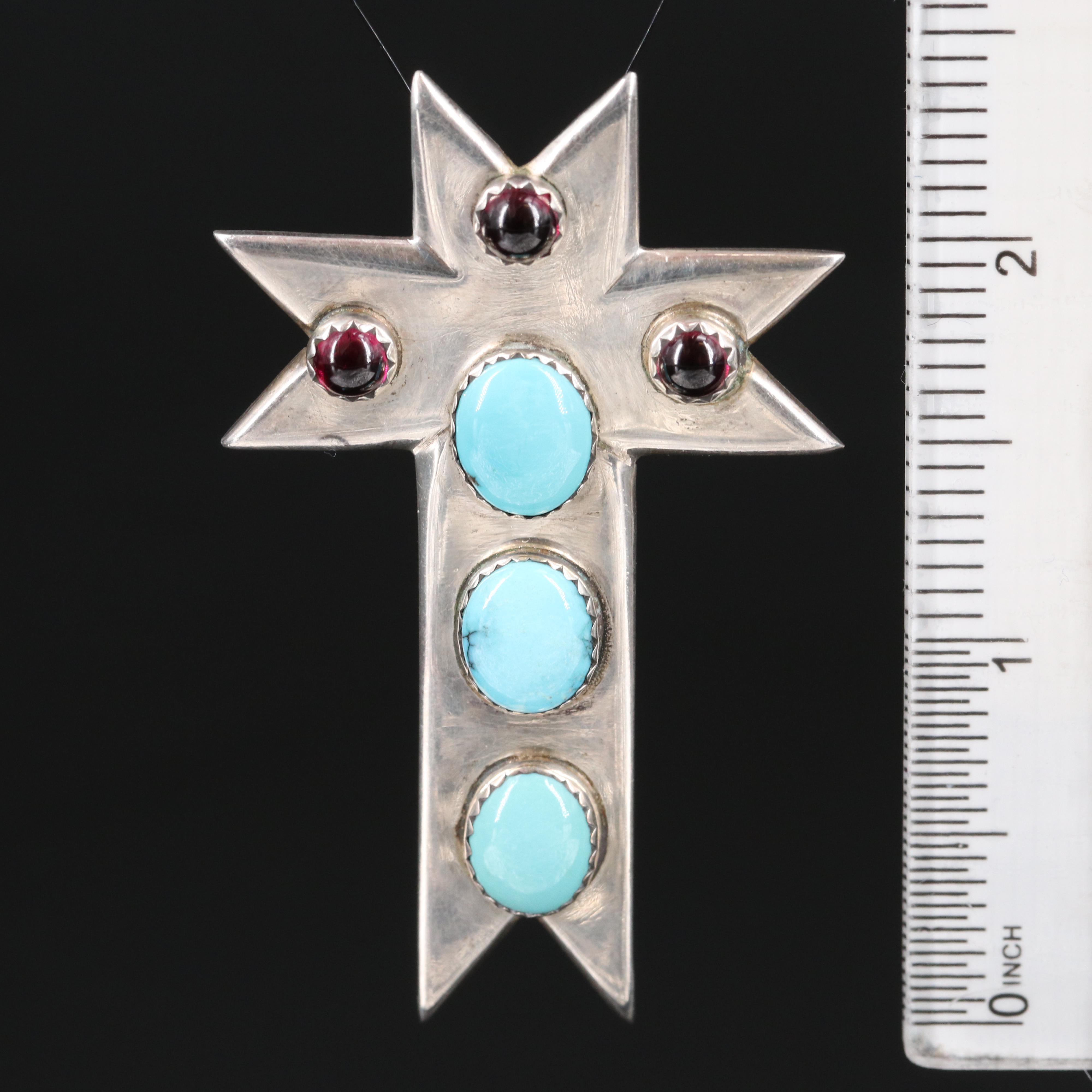 Gringo Hill Silversmith Sterling Silver Turquoise and Rhodolite Garnet Pendant