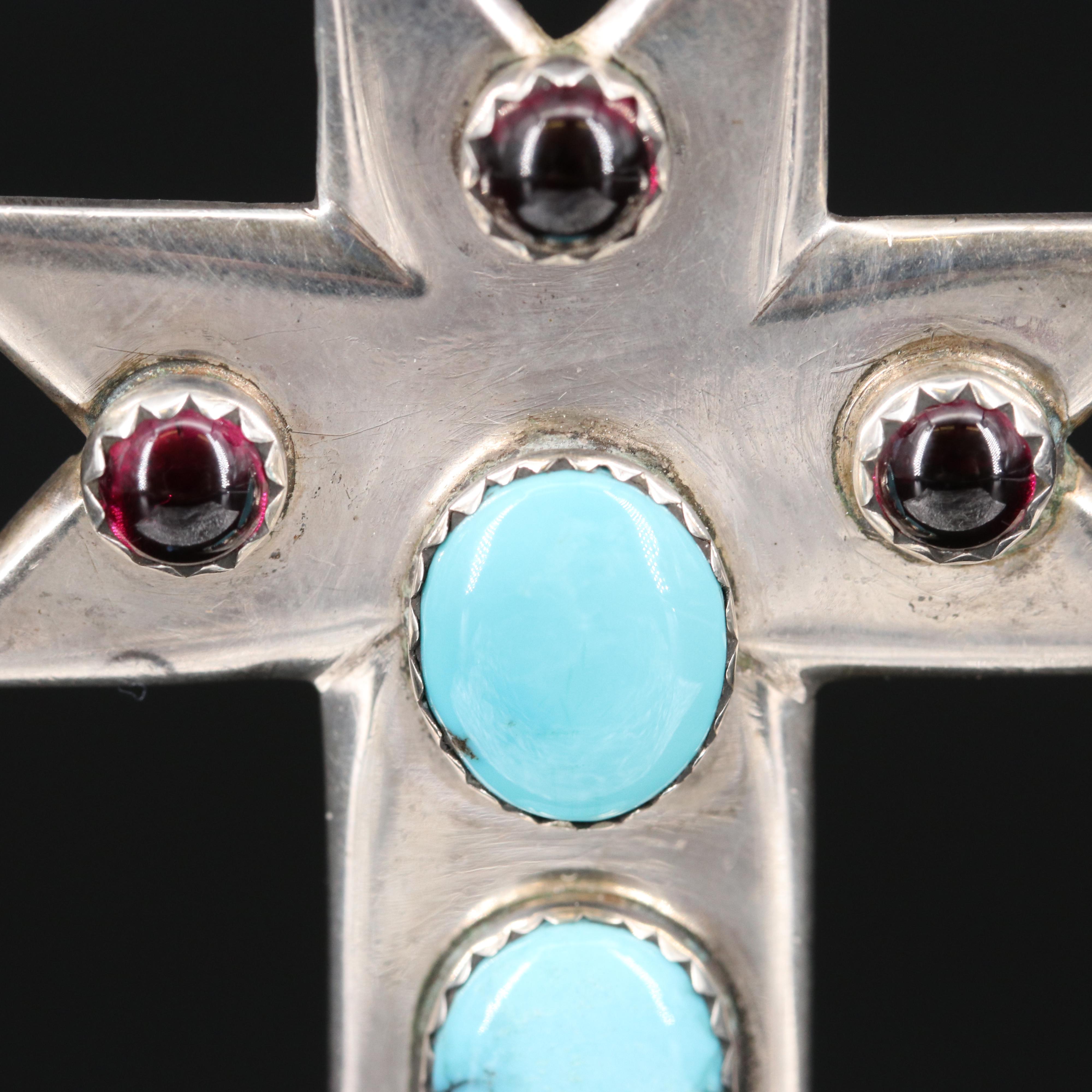 Gringo Hill Silversmith Sterling Silver Turquoise and Rhodolite Garnet Pendant